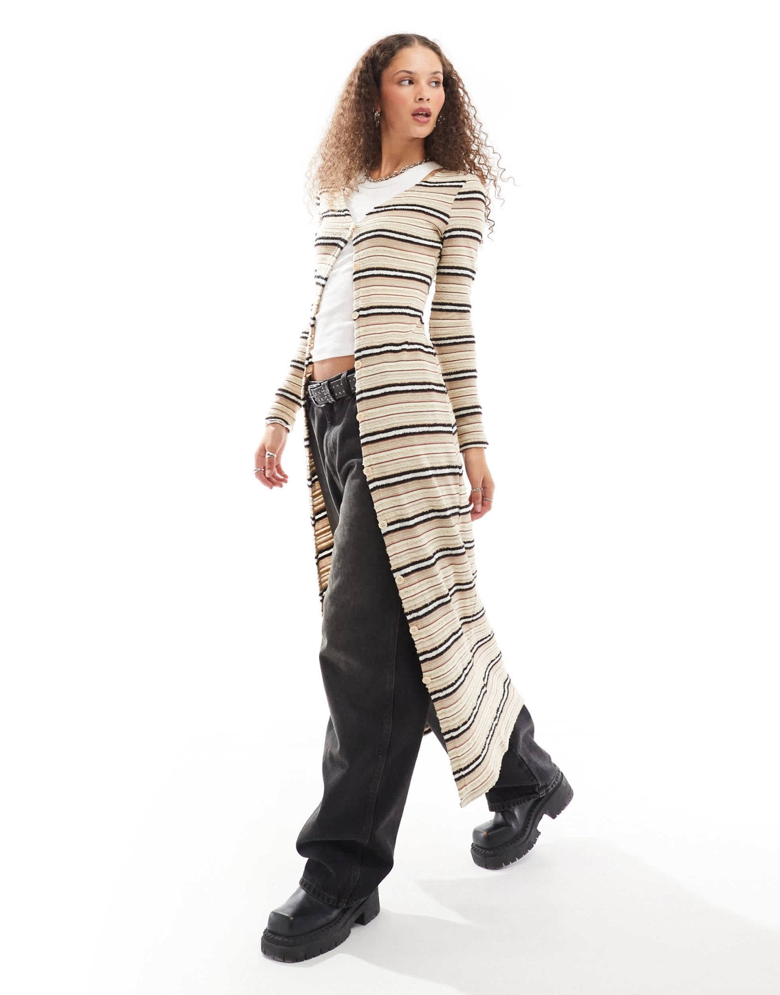 Daisy Street v neck stripe maxi cardigan - ASOS Sample Sale