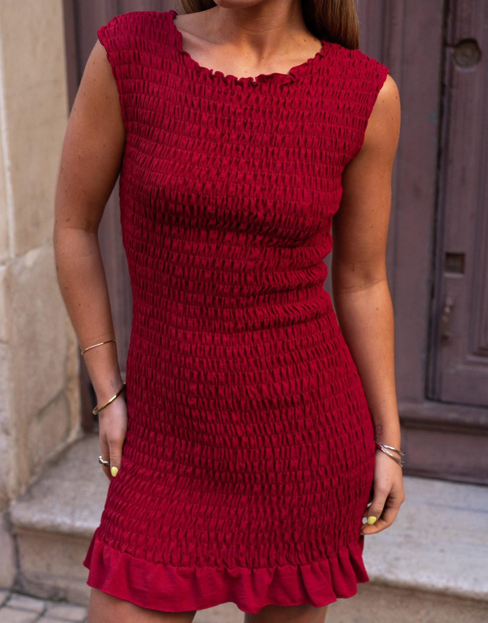 Daisy Street x Molly Mcfarlane mini shirred dress in red - ASOS Sample Sale