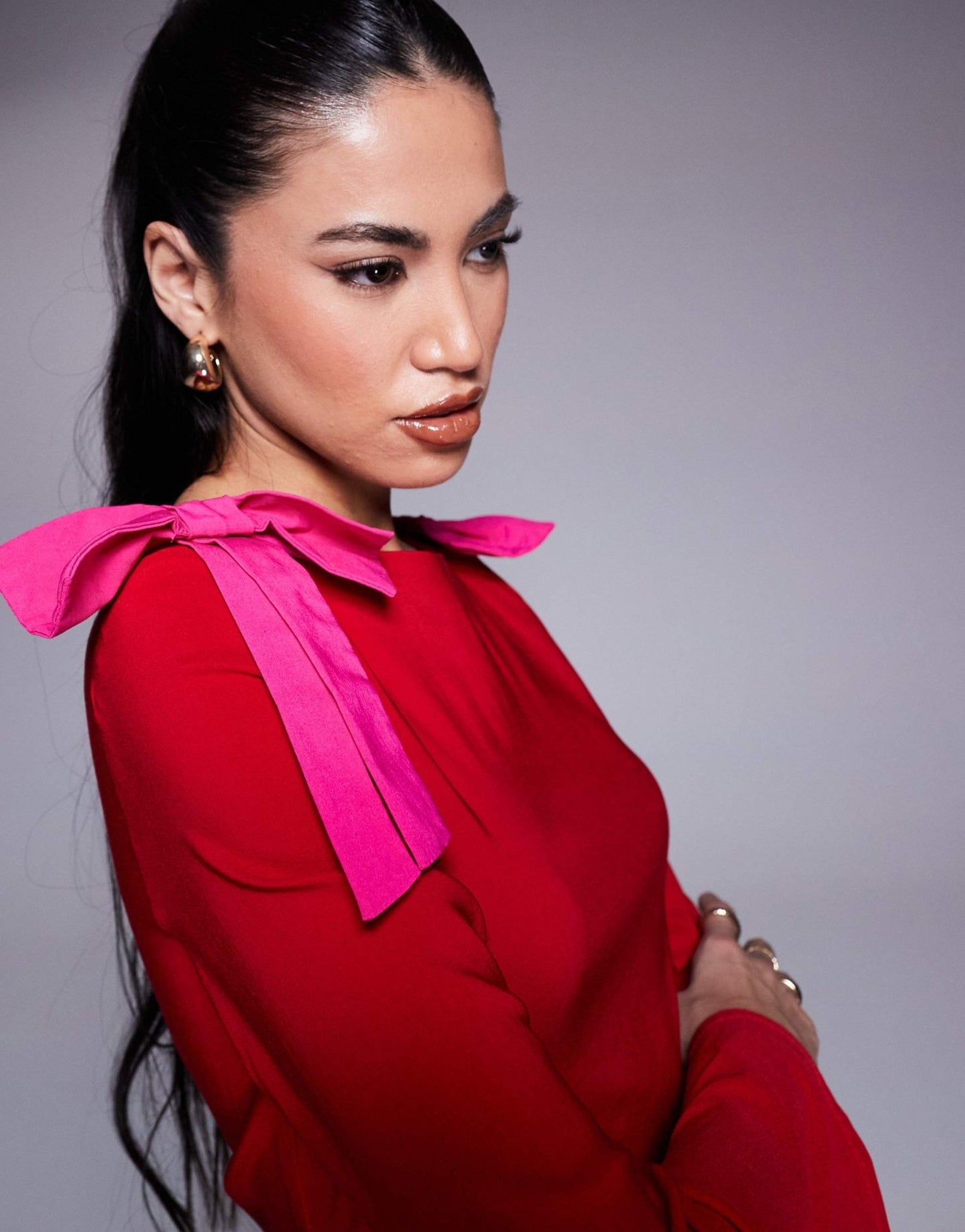 Daska bow shoulder maxi dress in red and pink - ASOS Sample Sale