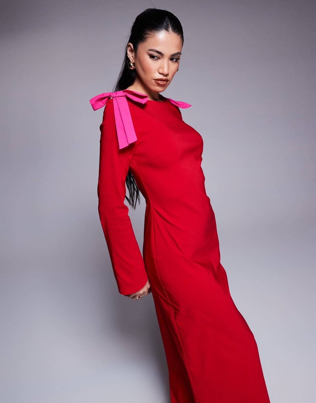 Daska bow shoulder maxi dress in red and pink - ASOS Sample Sale
