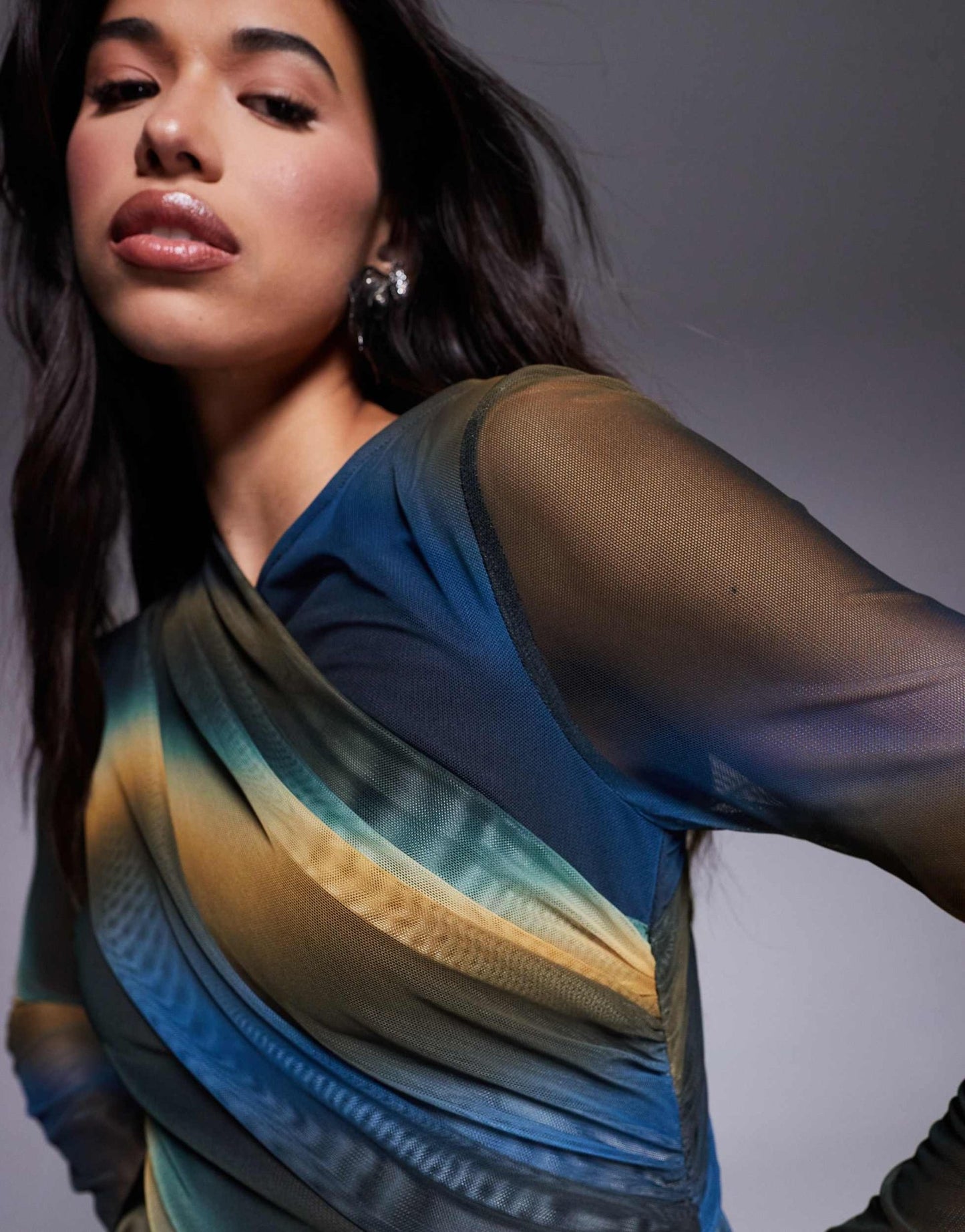 Daska mesh draped maxi dress in abstract print - ASOS Sample Sale