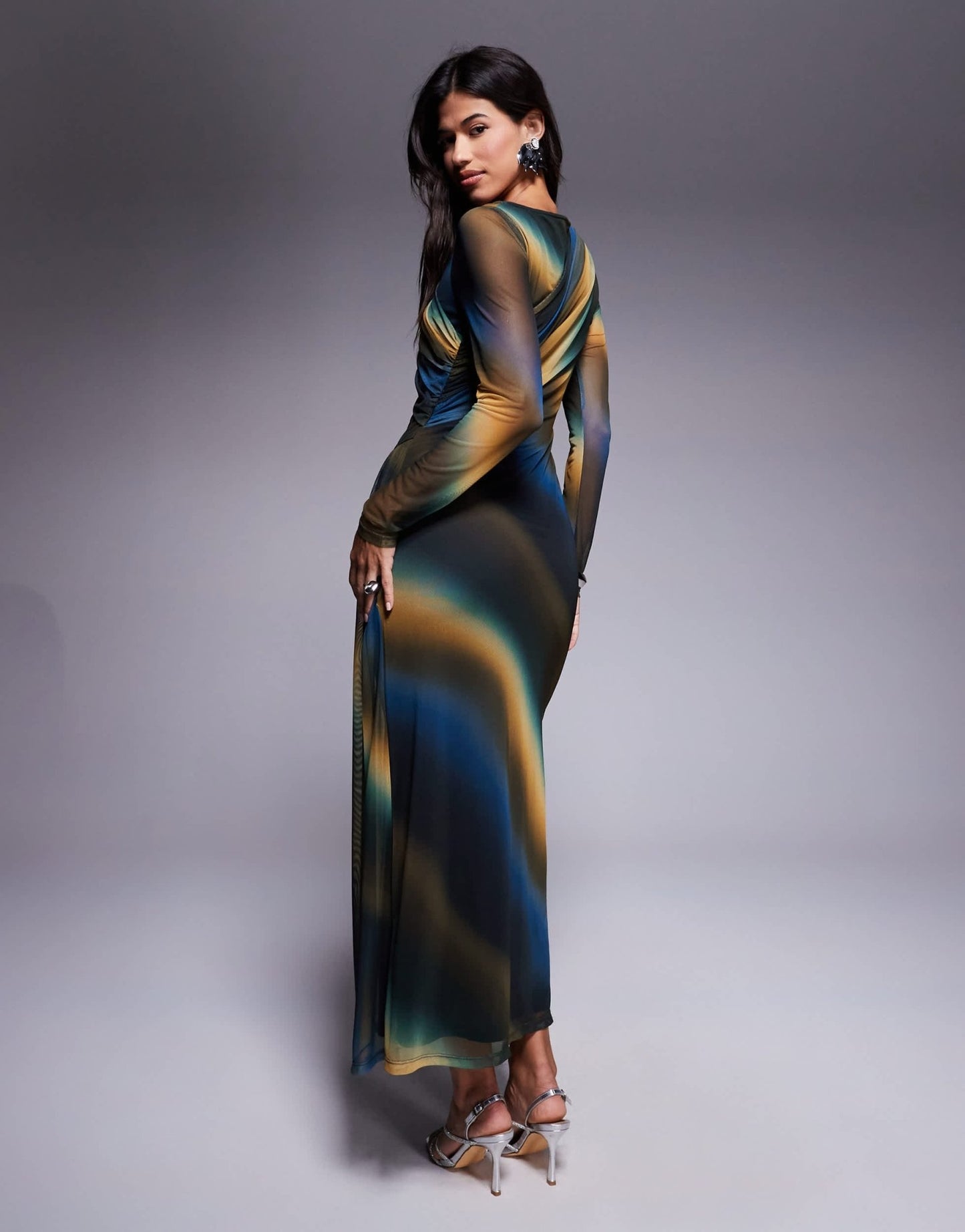 Daska mesh draped maxi dress in abstract print - ASOS Sample Sale