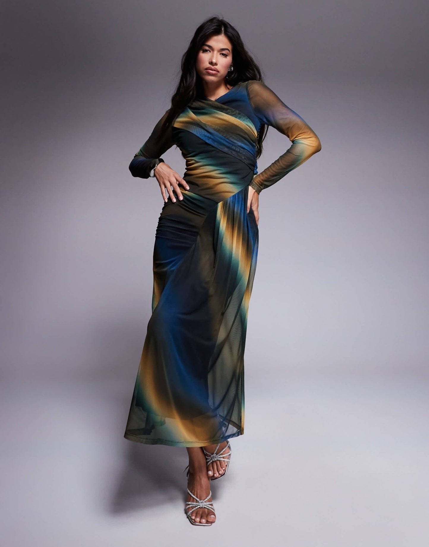 Daska mesh draped maxi dress in abstract print - ASOS Sample Sale