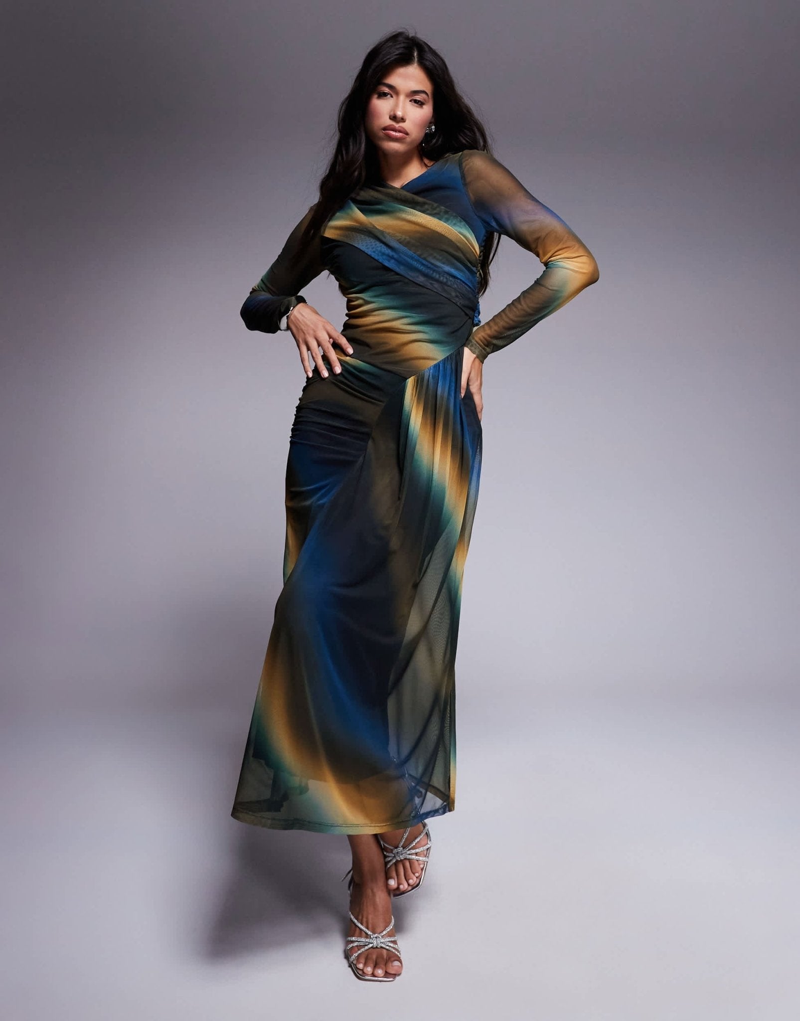 Daska mesh draped maxi dress in abstract print - ASOS Sample Sale