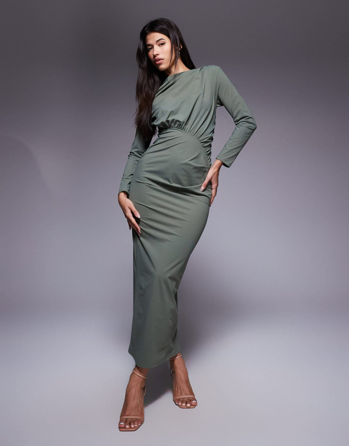 Daska ruched maxi dress in olive - ASOS Sample Sale