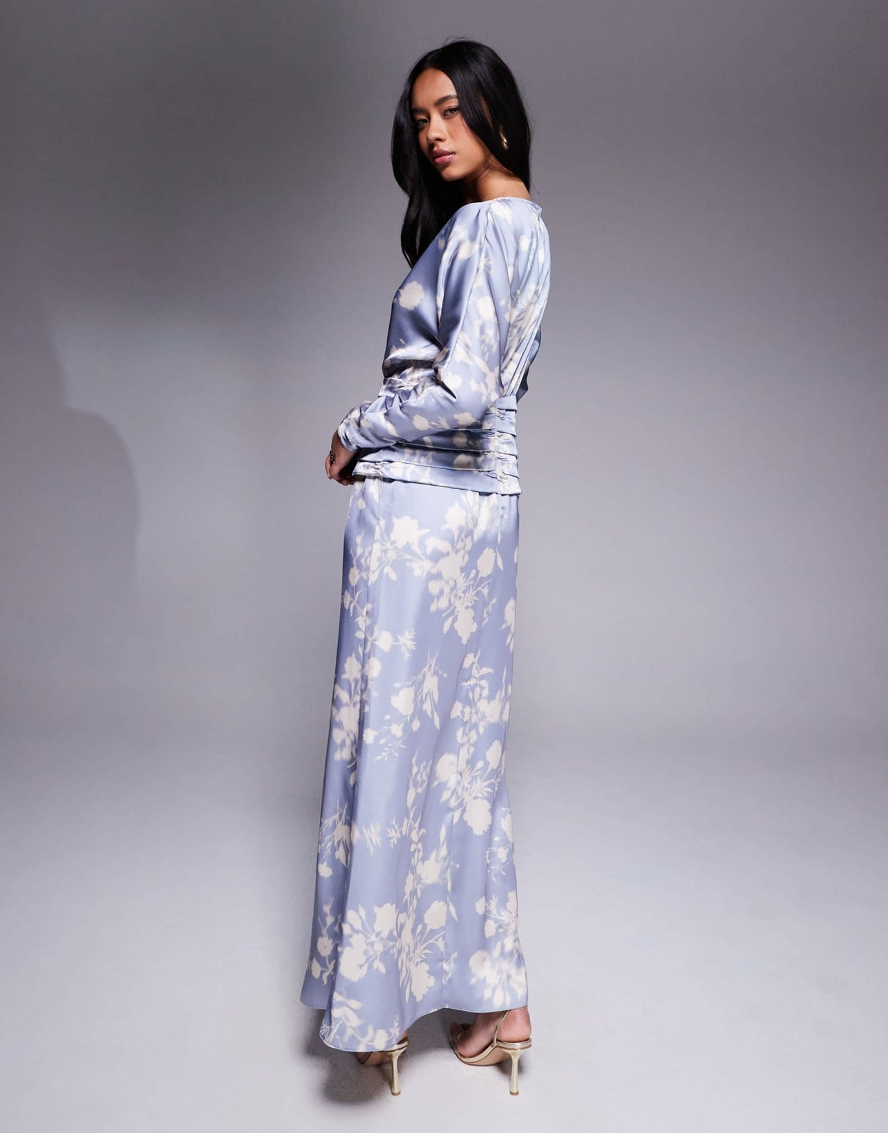 Daska satin batwing maxi dress in soft blue floral print - ASOS Sample Sale