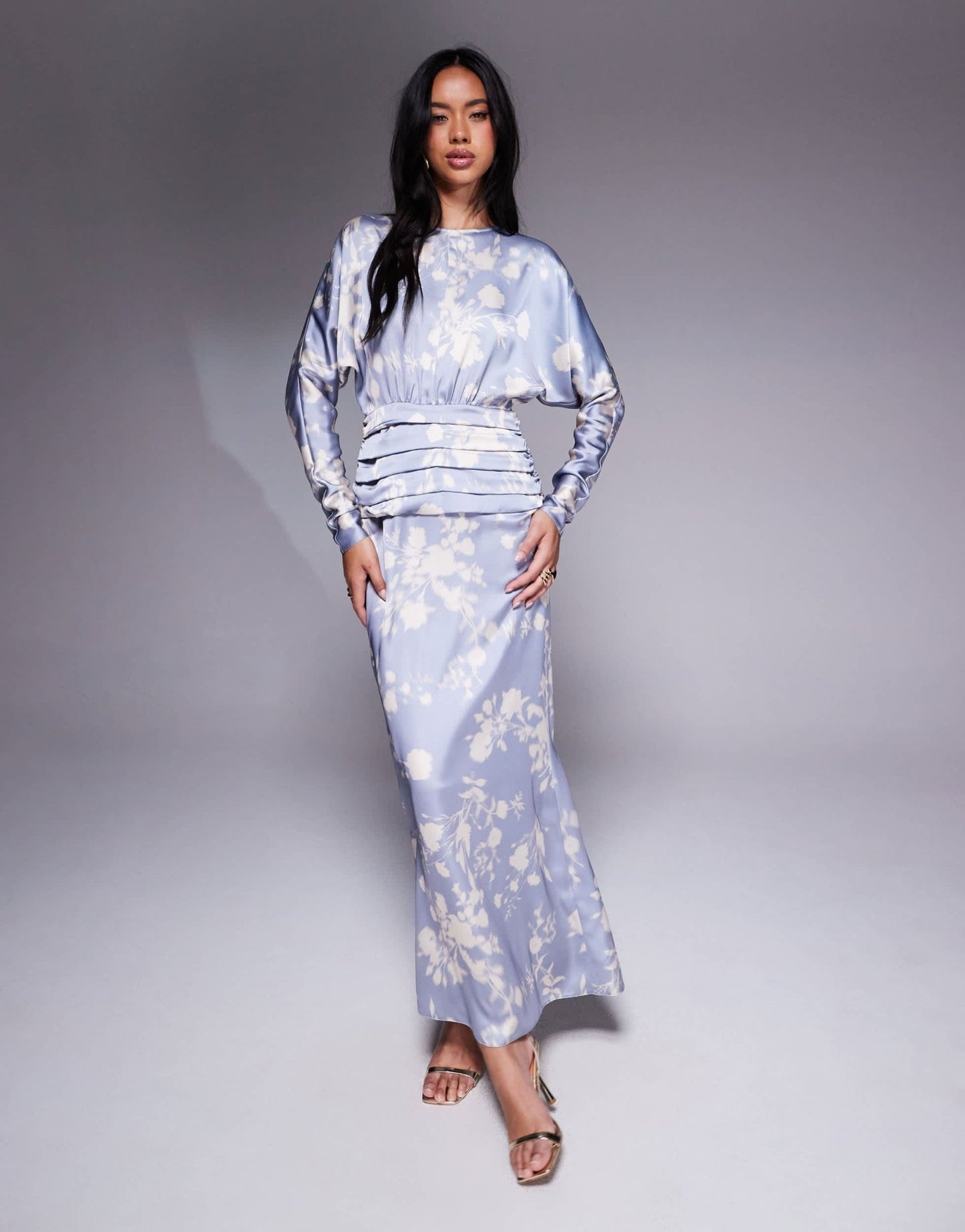Daska satin batwing maxi dress in soft blue floral print - ASOS Sample Sale