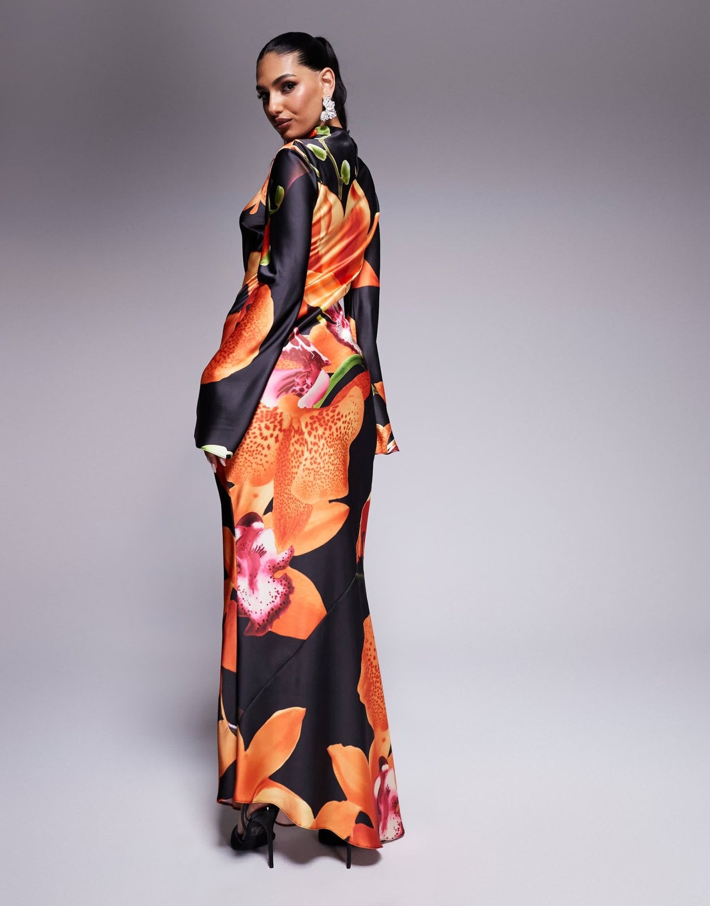 Daska satin maxi dress in dark based floral print - ASOS Sample Sale