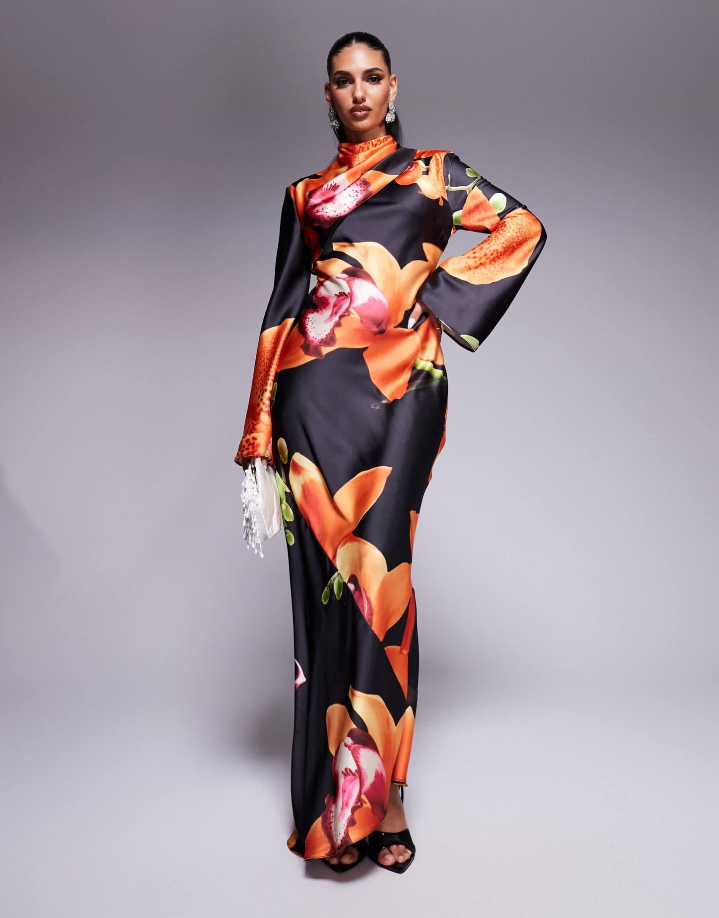 Daska satin maxi dress in dark based floral print - ASOS Sample Sale