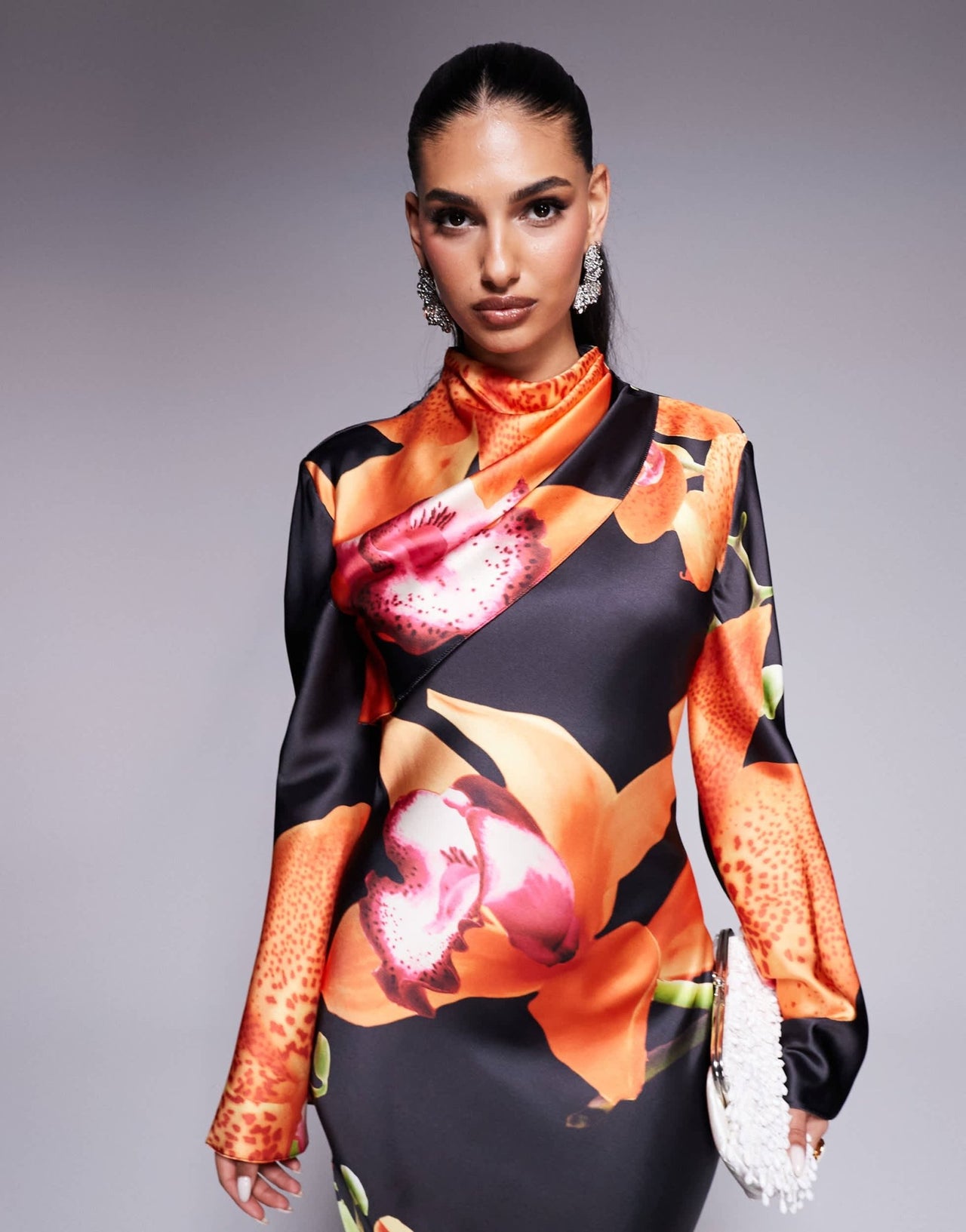 Daska satin maxi dress in dark based floral print - ASOS Sample Sale