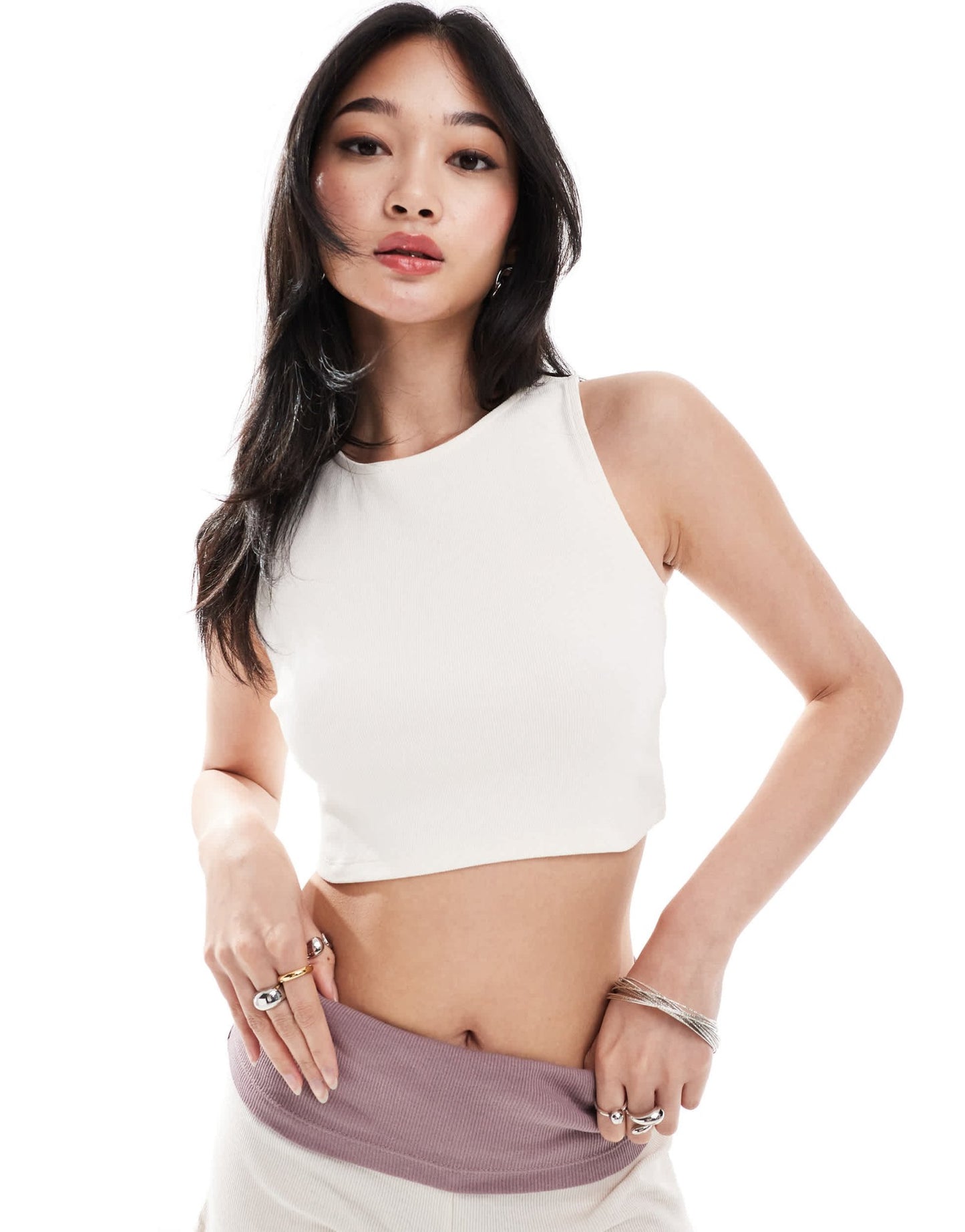 Denim Project racerback ribbed sleeveless crop top in off white - ASOS Sample Sale