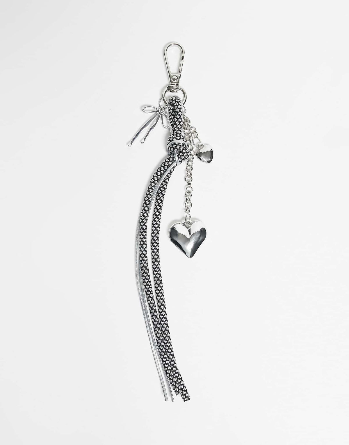 DesignB London bungee cord and heart bag charm in black and white polka dot - ASOS Sample Sale