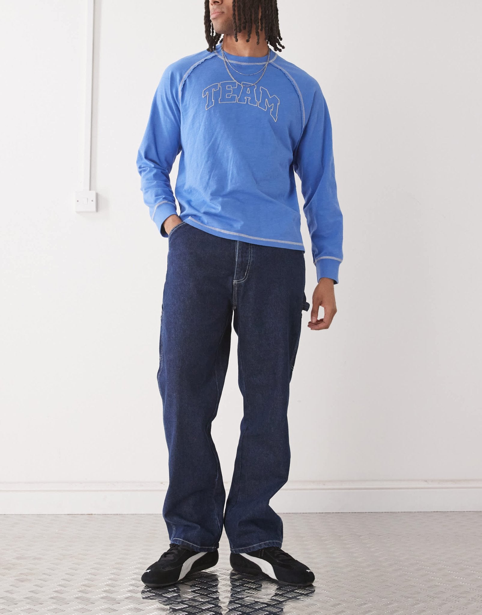 Deus Ex Machina big fella denim pants in indigo - ASOS Sample Sale