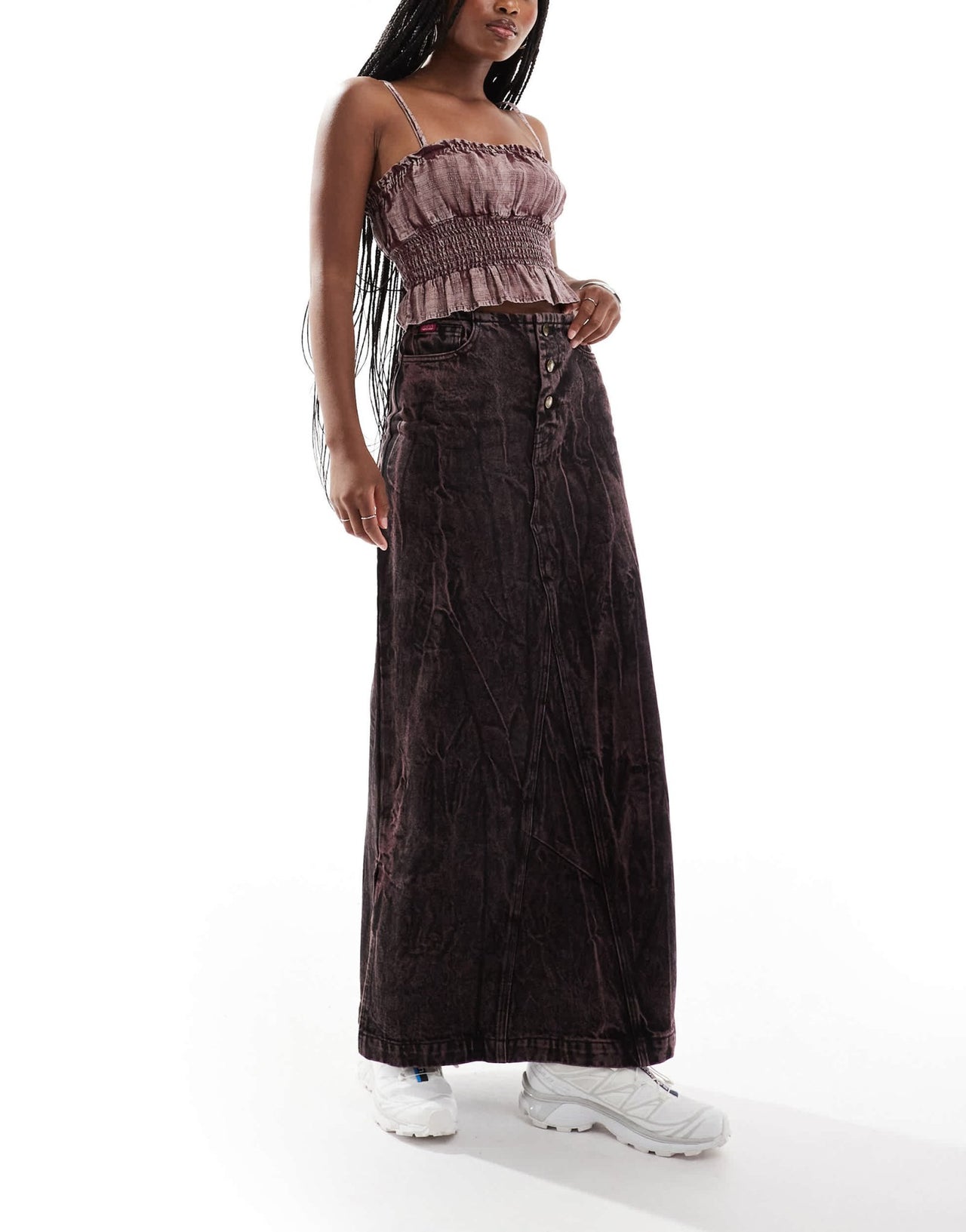 Deus Ex Machina X ASOS exclusive acid wash denim maxi skirt in brown - ASOS Sample Sale