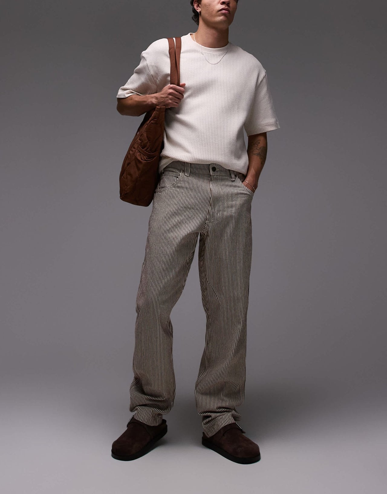 Dickies garyville regular fit hickory stripe trousers in cappuccino brown - ASOS Sample Sale