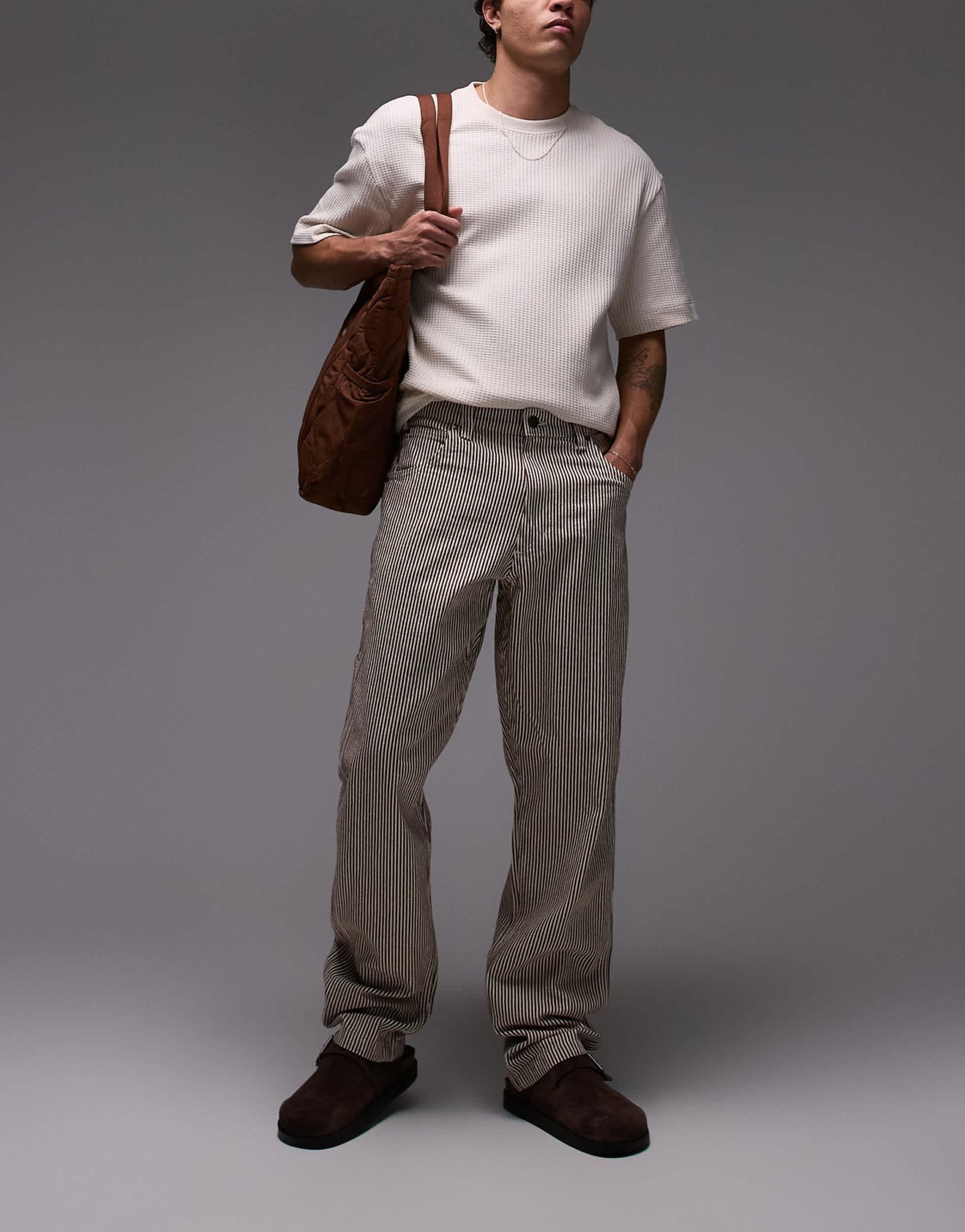 Dickies garyville regular fit hickory stripe trousers in cappuccino brown - ASOS Sample Sale