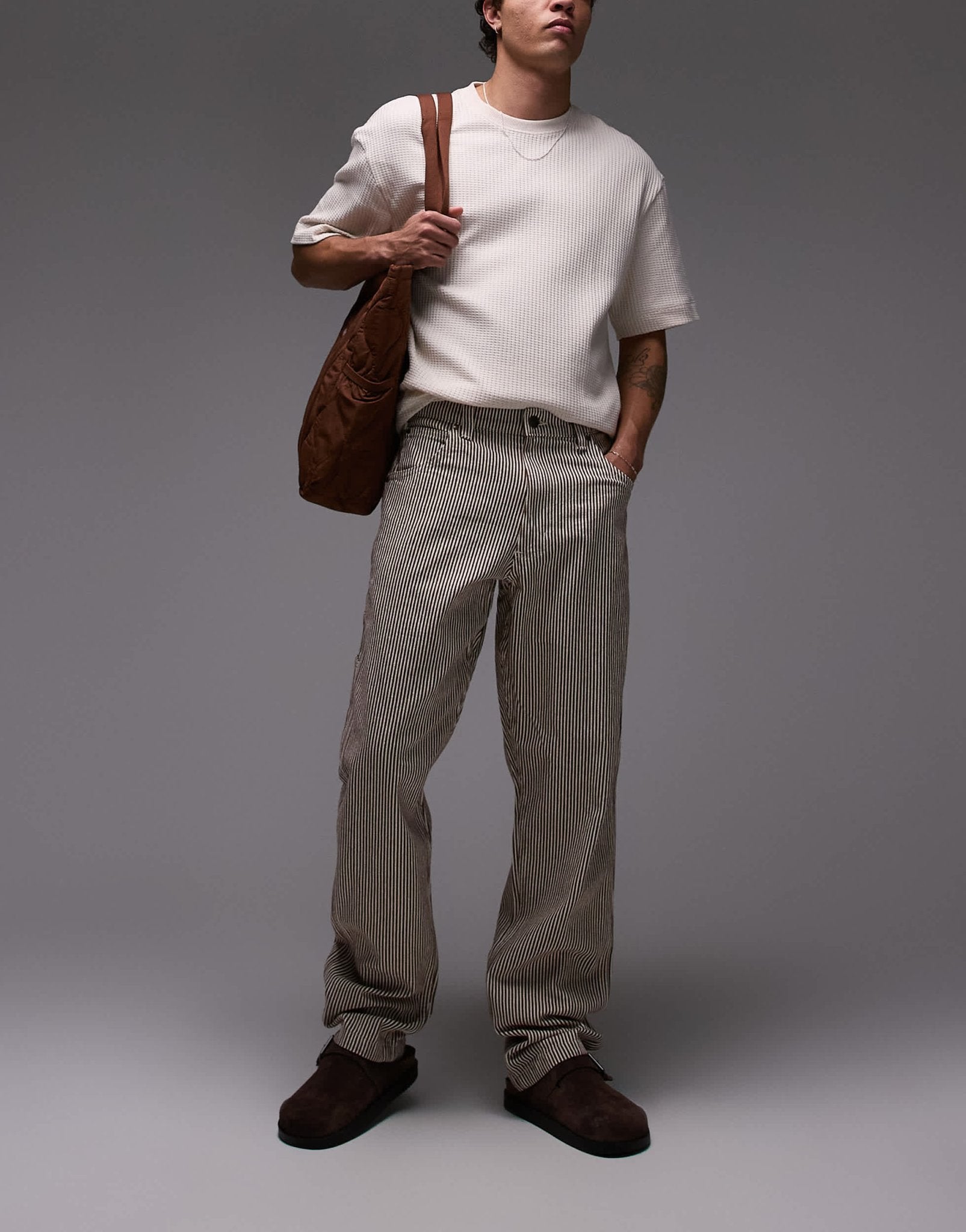 Dickies garyville regular fit hickory stripe trousers in cappuccino brown - ASOS Sample Sale