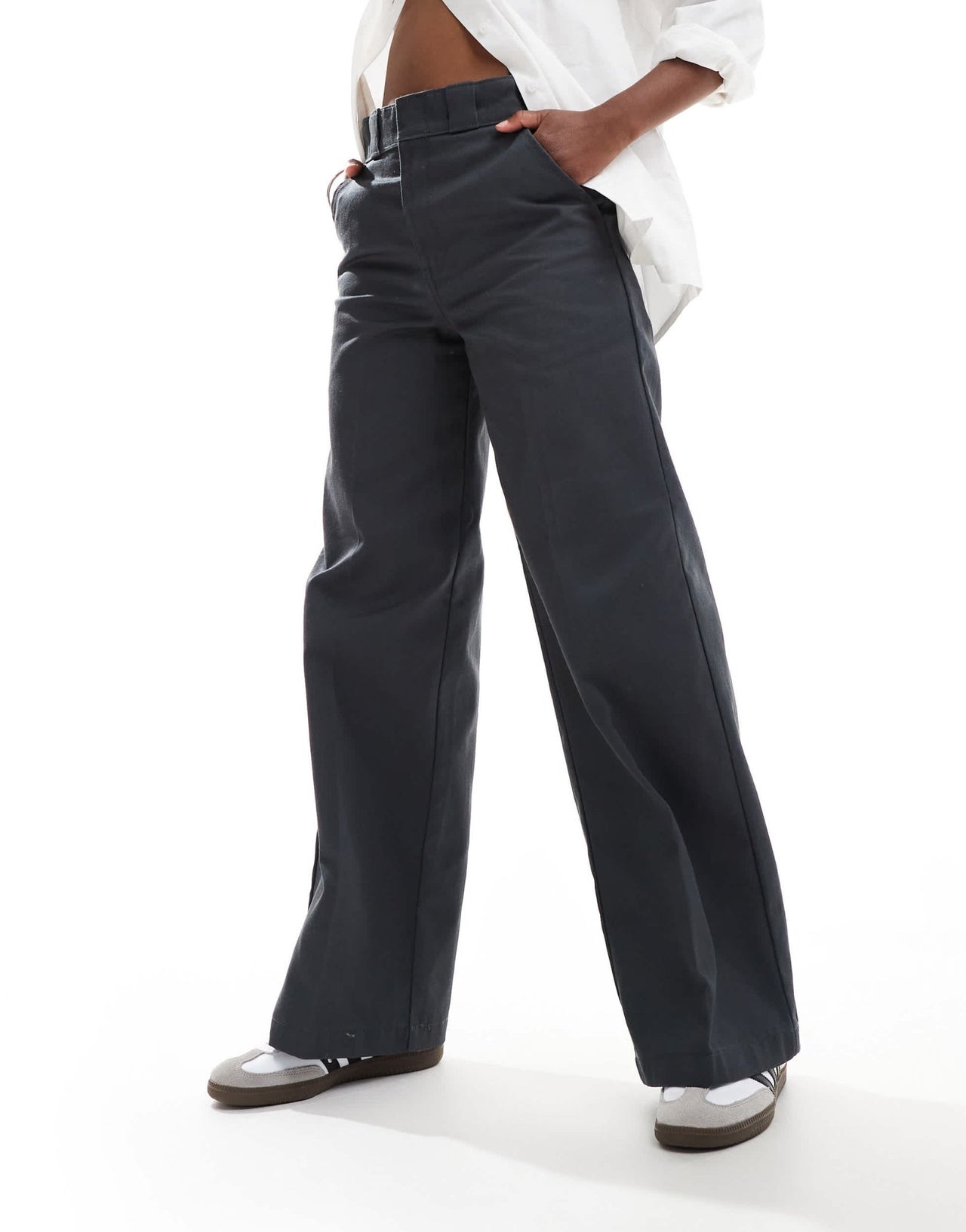 Dickies grove hill wide leg trousers in dark grey - exclusive to asos - ASOS Sample Sale