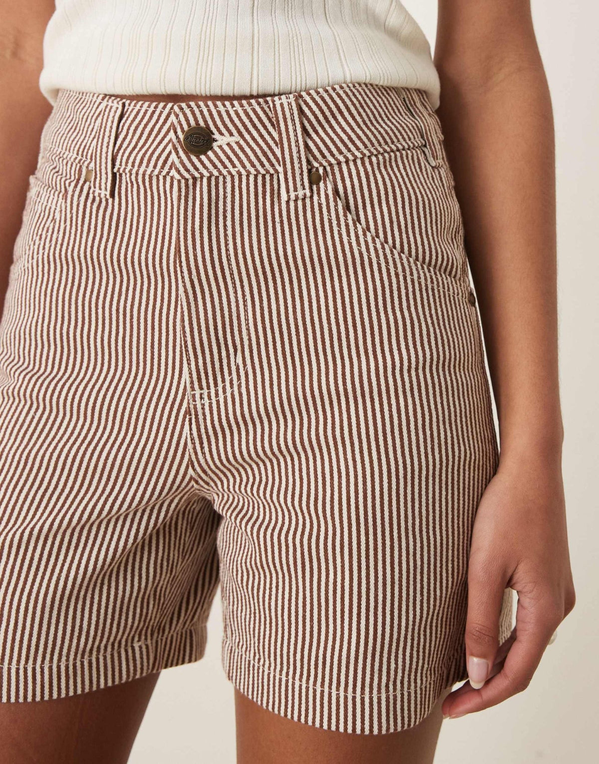 Dickies hickory stripe carpenter shorts in cappuccino brown - ASOS Sample Sale