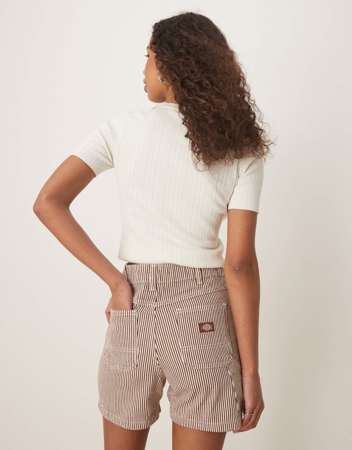 Dickies hickory stripe carpenter shorts in cappuccino brown - ASOS Sample Sale