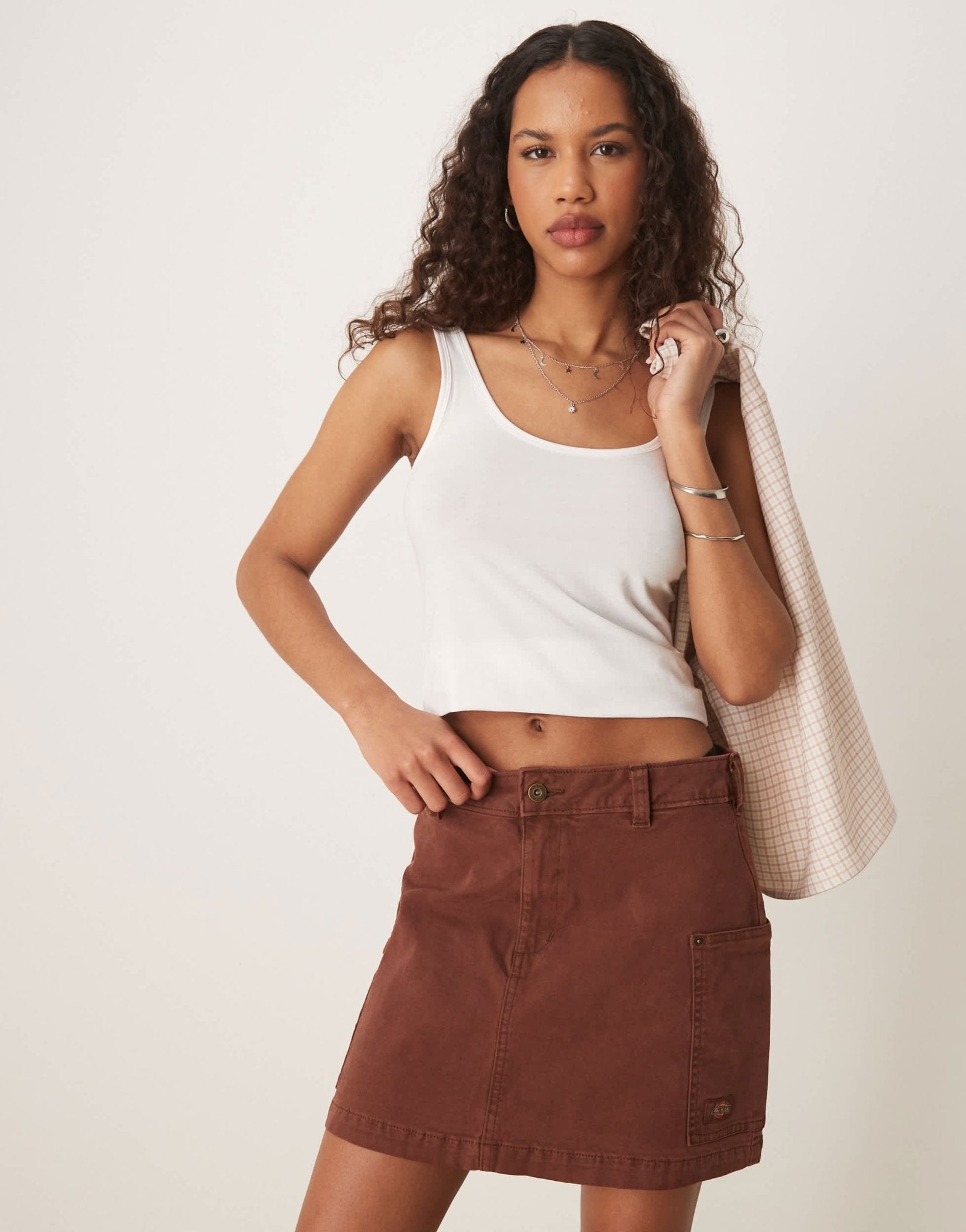 Dickies river ranch western mini skirt in cappuccino brown - ASOS Sample Sale