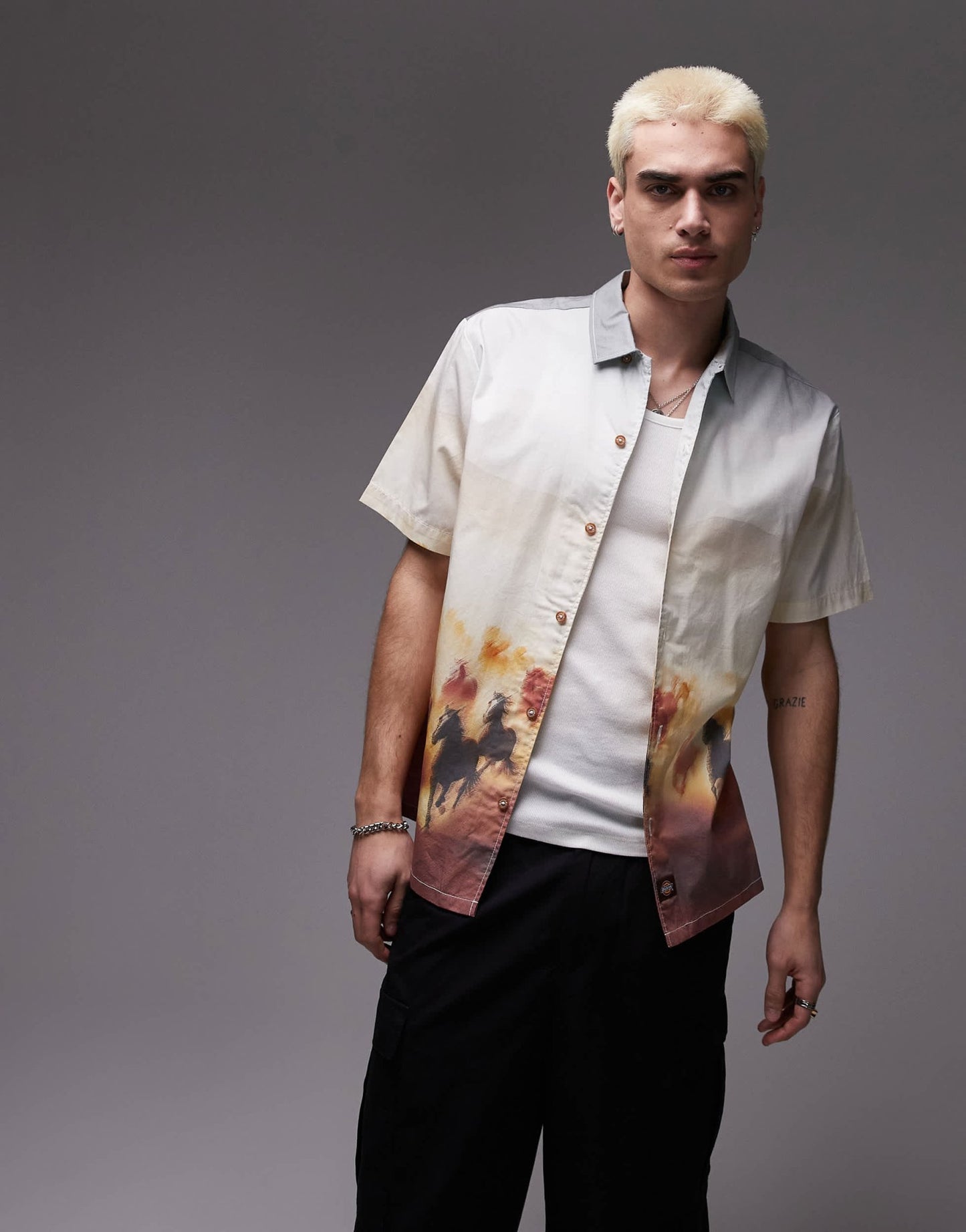 Dickies running wild western graphic print shirt in tan - ASOS Sample Sale