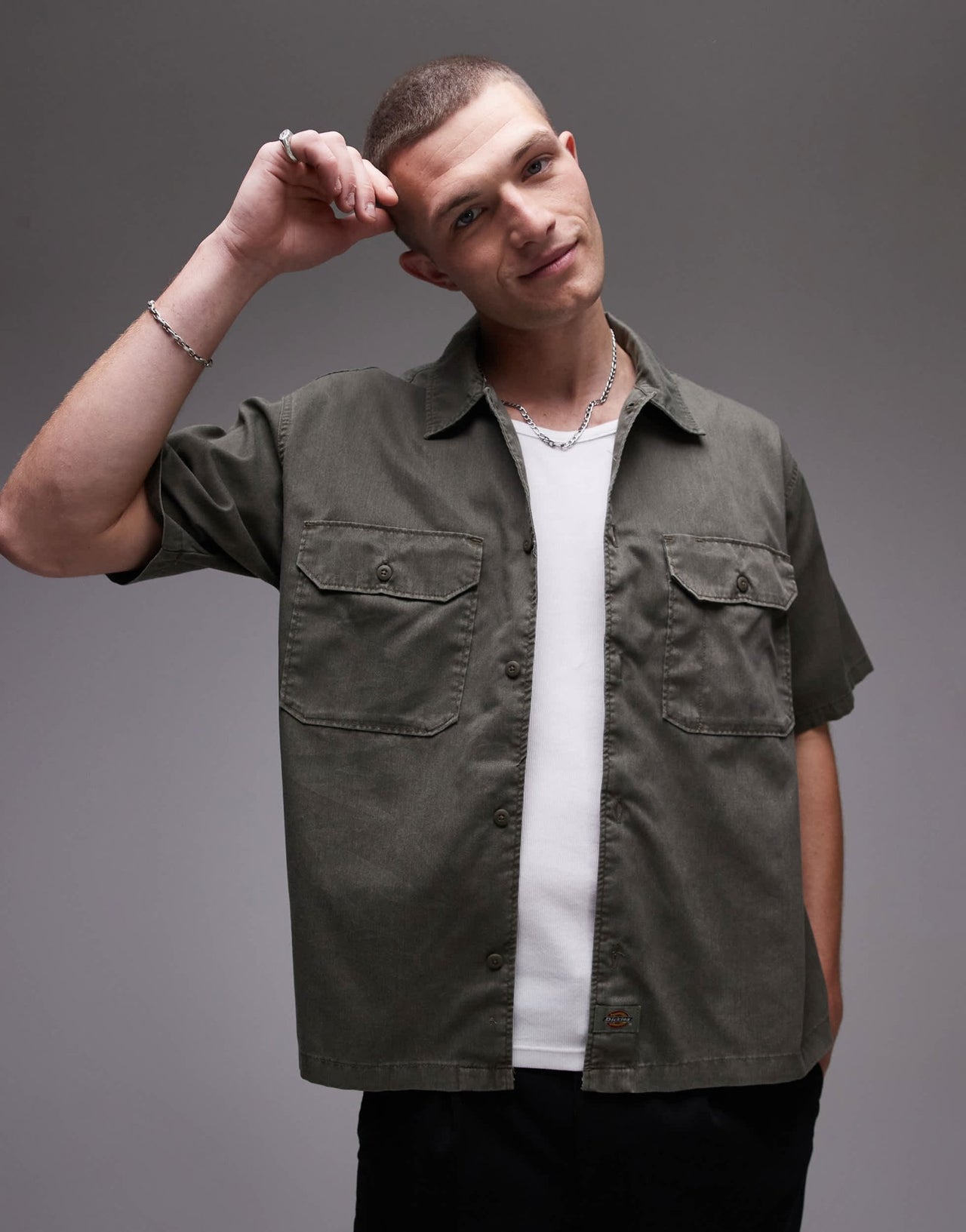 Dickies unionville boxy fit work shirt in khaki green - ASOS Sample Sale