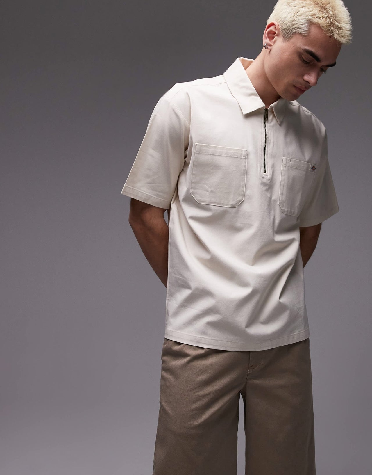 Dickies western ranch quarter zip shirt in off white - ASOS Sample Sale