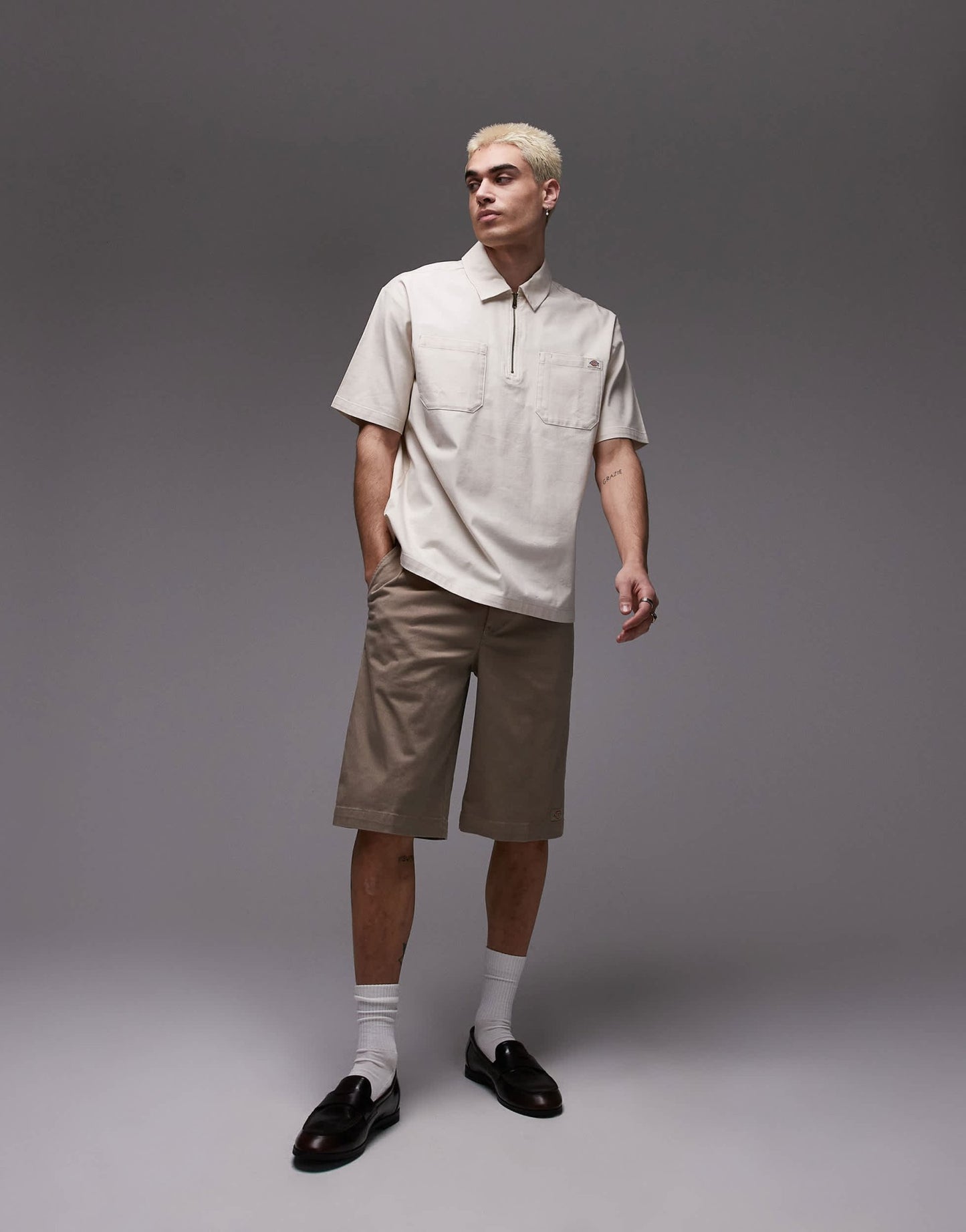 Dickies western ranch quarter zip shirt in off white - ASOS Sample Sale