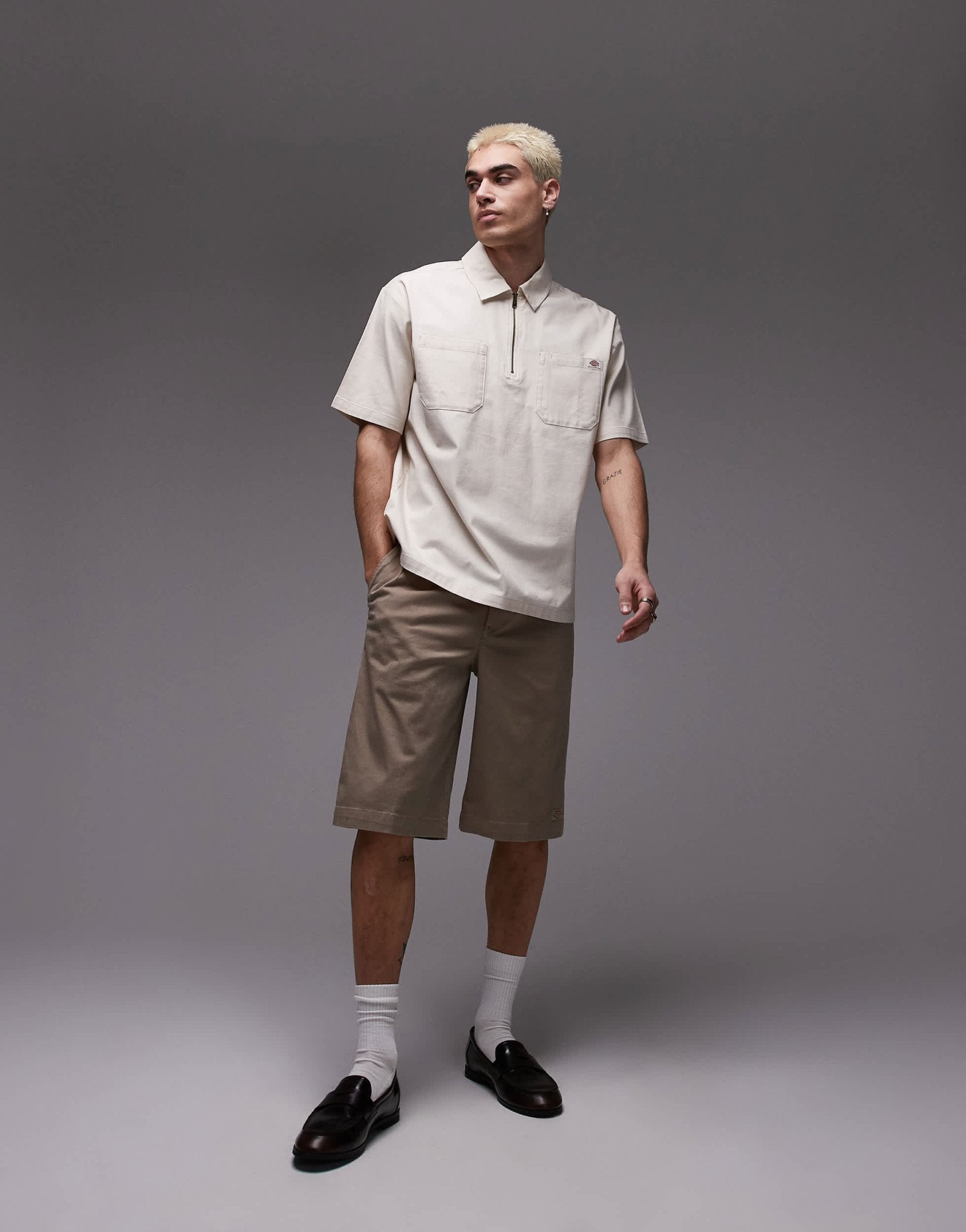 Dickies western ranch quarter zip shirt in off white - ASOS Sample Sale