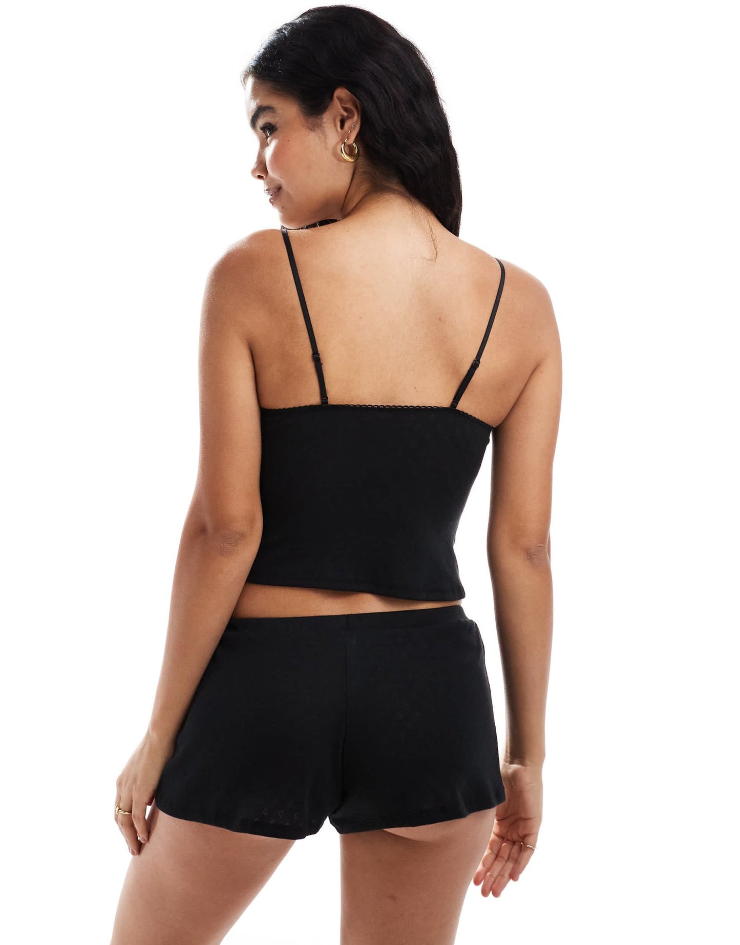 Dorina pointelle floaty short with rosebud detail in black - ASOS Sample Sale