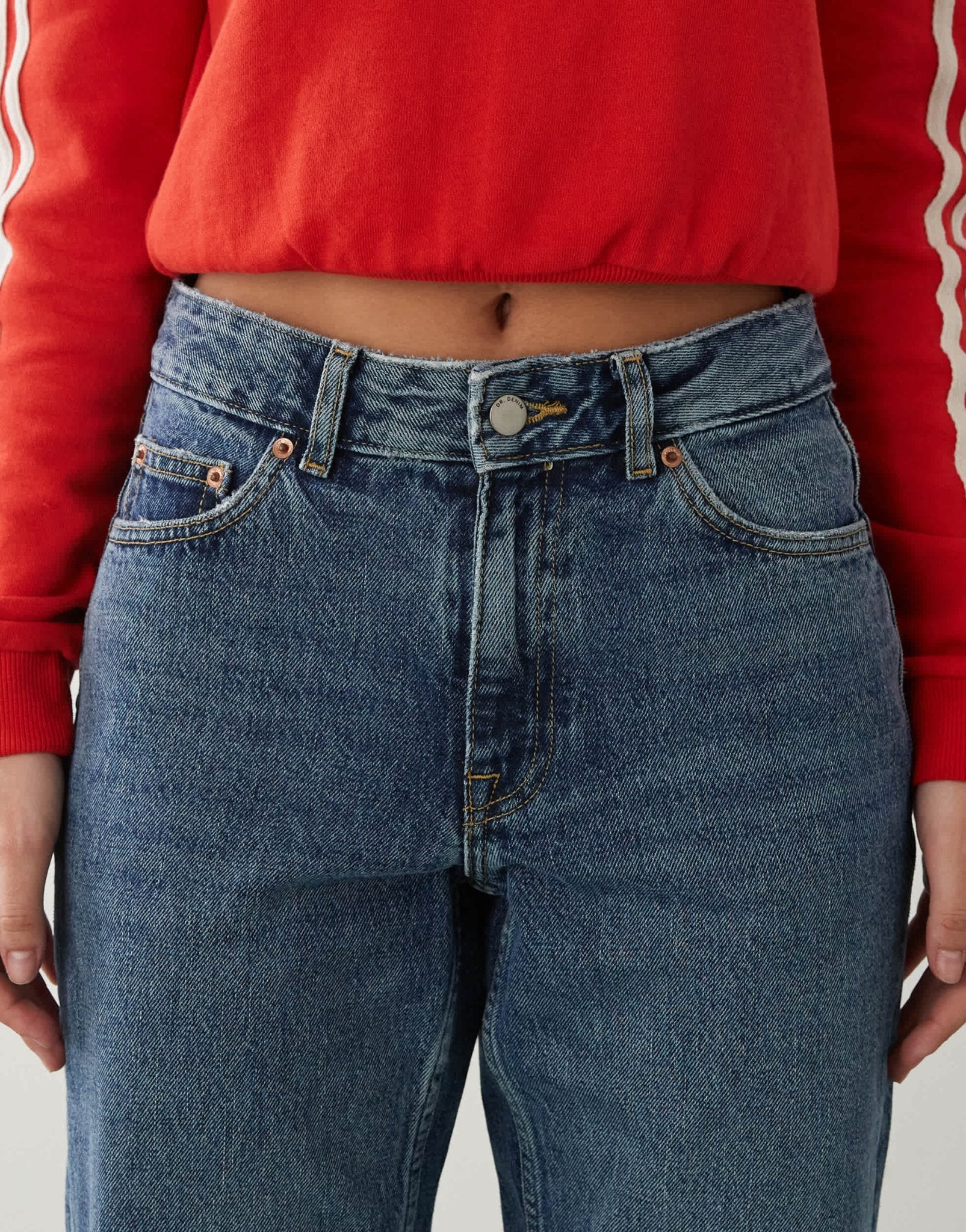 Dr Denim Arch high waist regular fit straight leg jeans in canyon mid used blue wash - ASOS Sample Sale