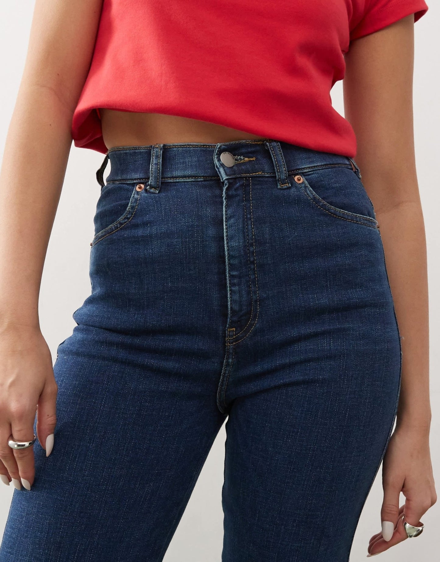Dr Denim Lexy Bootcut mid waist slim fit bootcut leg jeans in vale dark used blue wash - ASOS Sample Sale