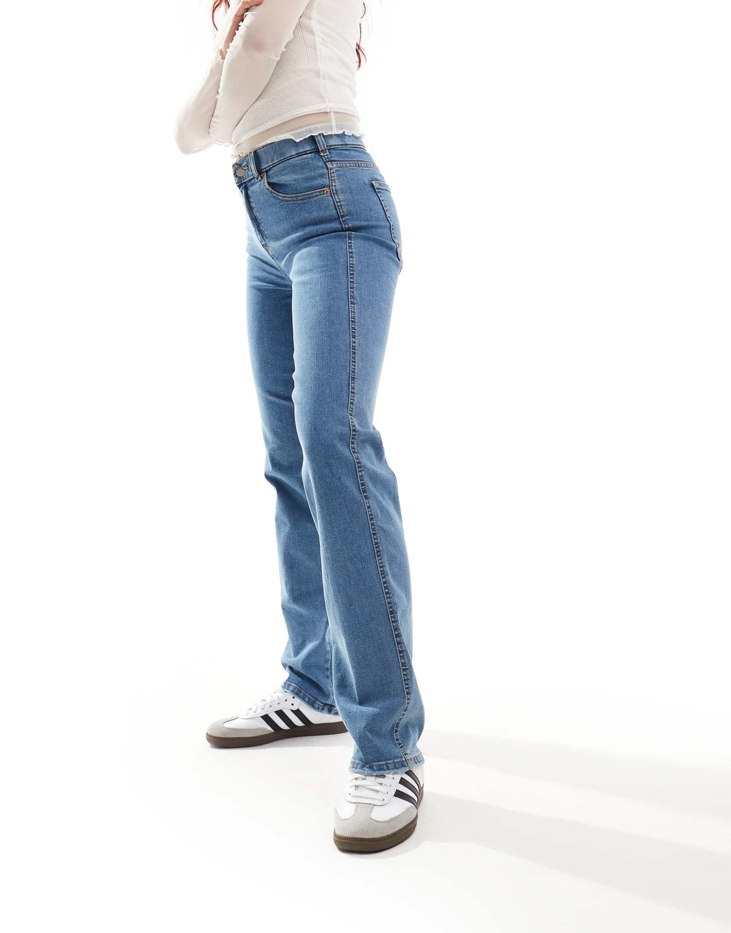 Dr Denim Lexy straight mid waist slim straight leg in pyke mid blue plain wash - ASOS Sample Sale