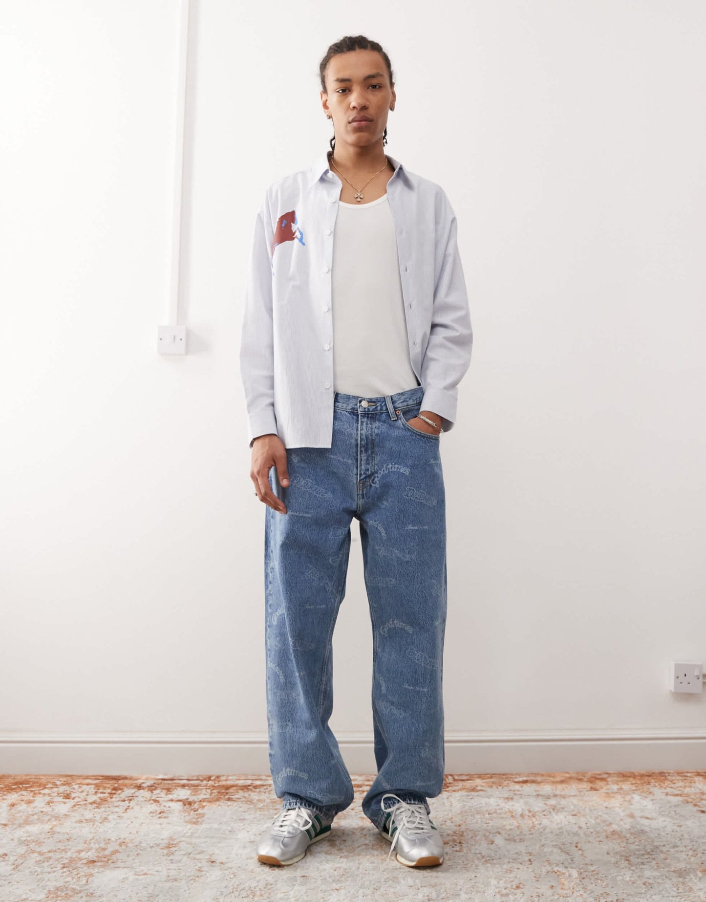 Dr Denim Omar relaxed fit straight leg jeans in retro anniversary print - ASOS Sample Sale