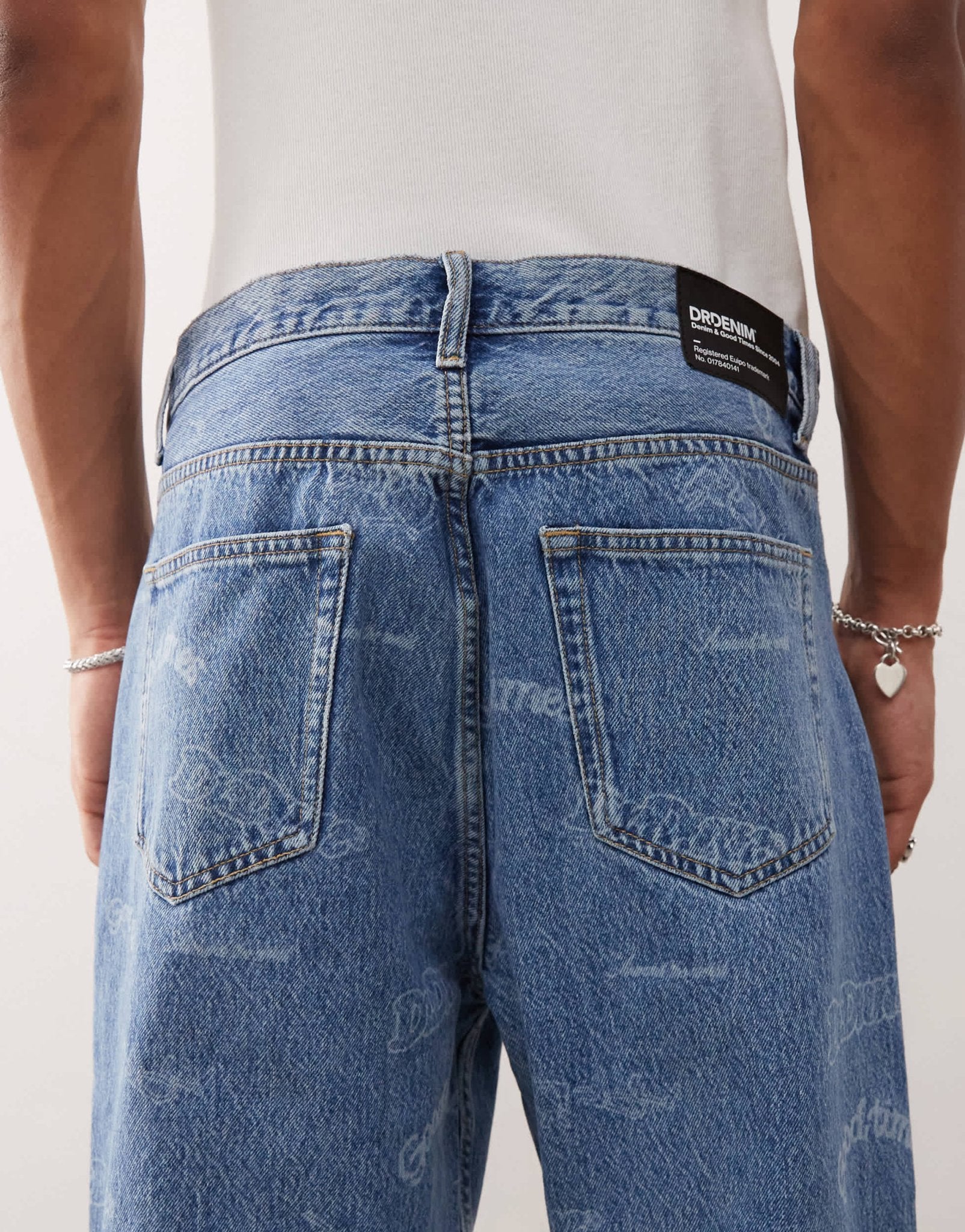 Dr Denim Omar relaxed fit straight leg jeans in retro anniversary print - ASOS Sample Sale
