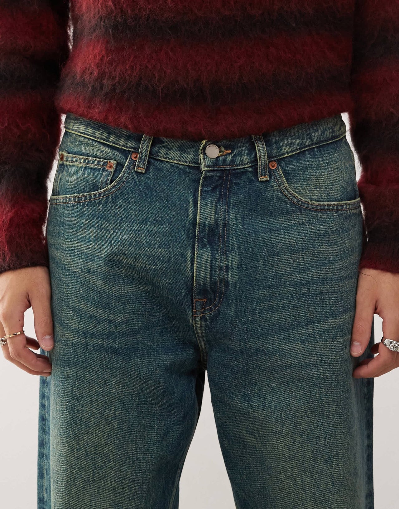 Dr Denim Omar wide straight leg jeans in stream mid greenish blue green tint wash - ASOS Sample Sale