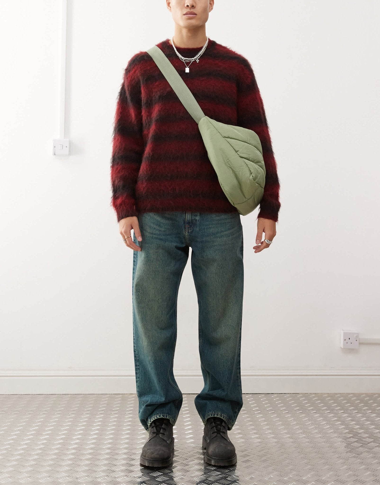 Dr Denim Omar wide straight leg jeans in stream mid greenish blue green tint wash - ASOS Sample Sale