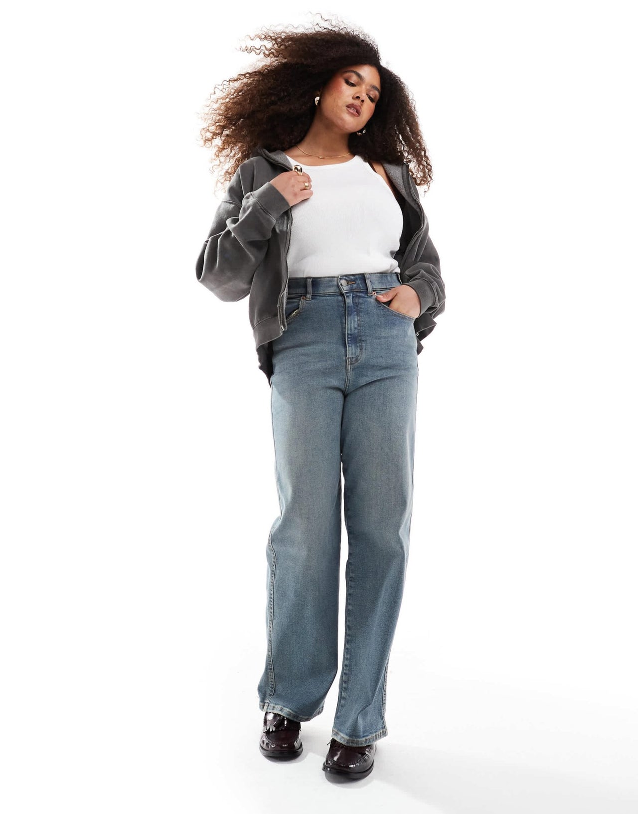 Dr Denim Plus Moxy straight leg jeans in cape mid dirt used - ASOS Sample Sale