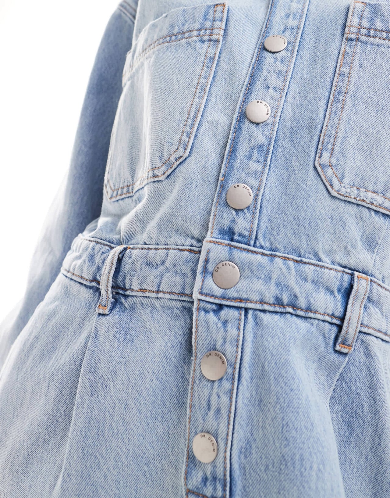 Dr Denim Teegan long sleeve relaxed fit mini denim dress in stream light worn wash - ASOS Sample Sale