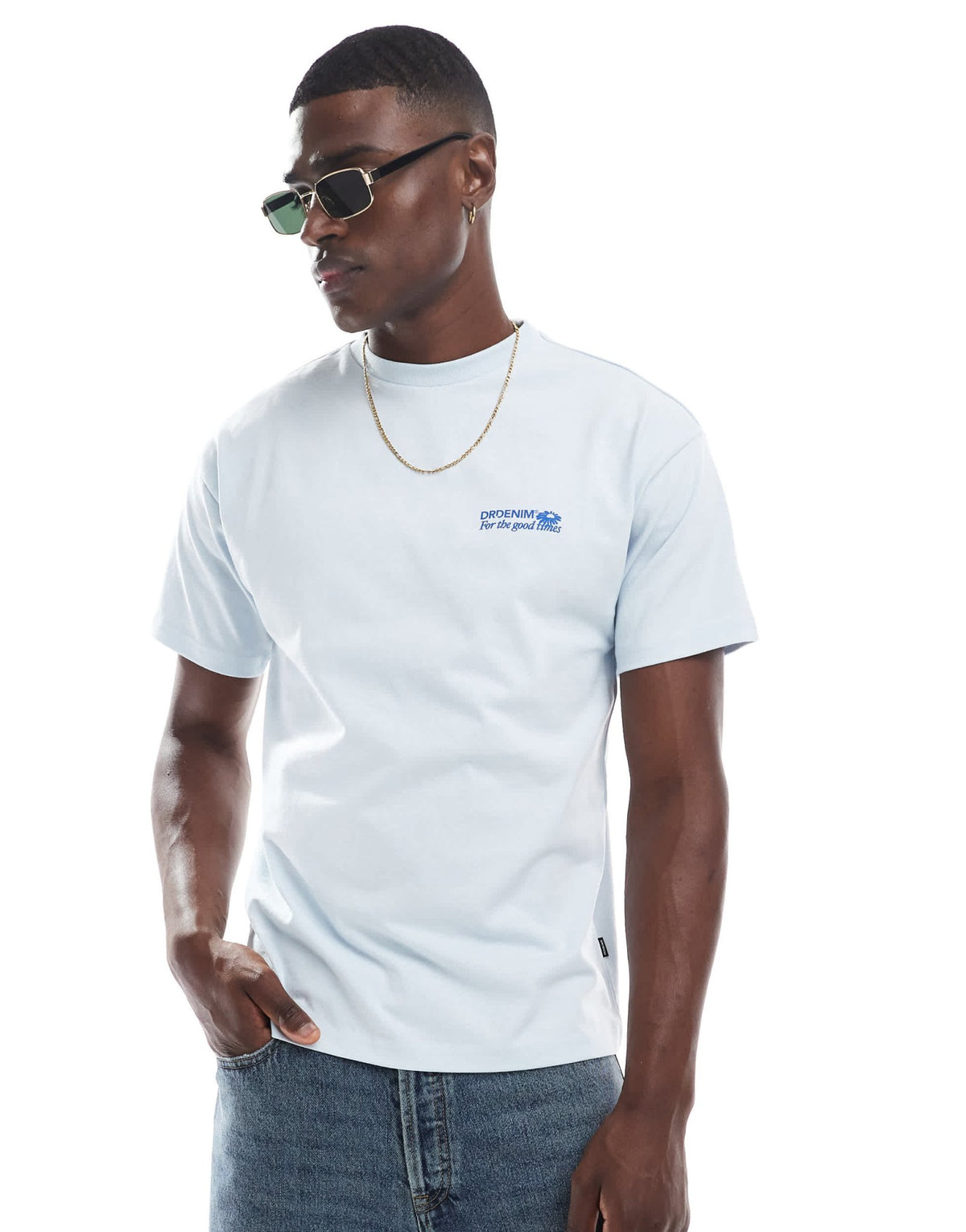 Dr Denim Trooper relaxed fit t-shirt in washed light blue daisy print - ASOS Sample Sale