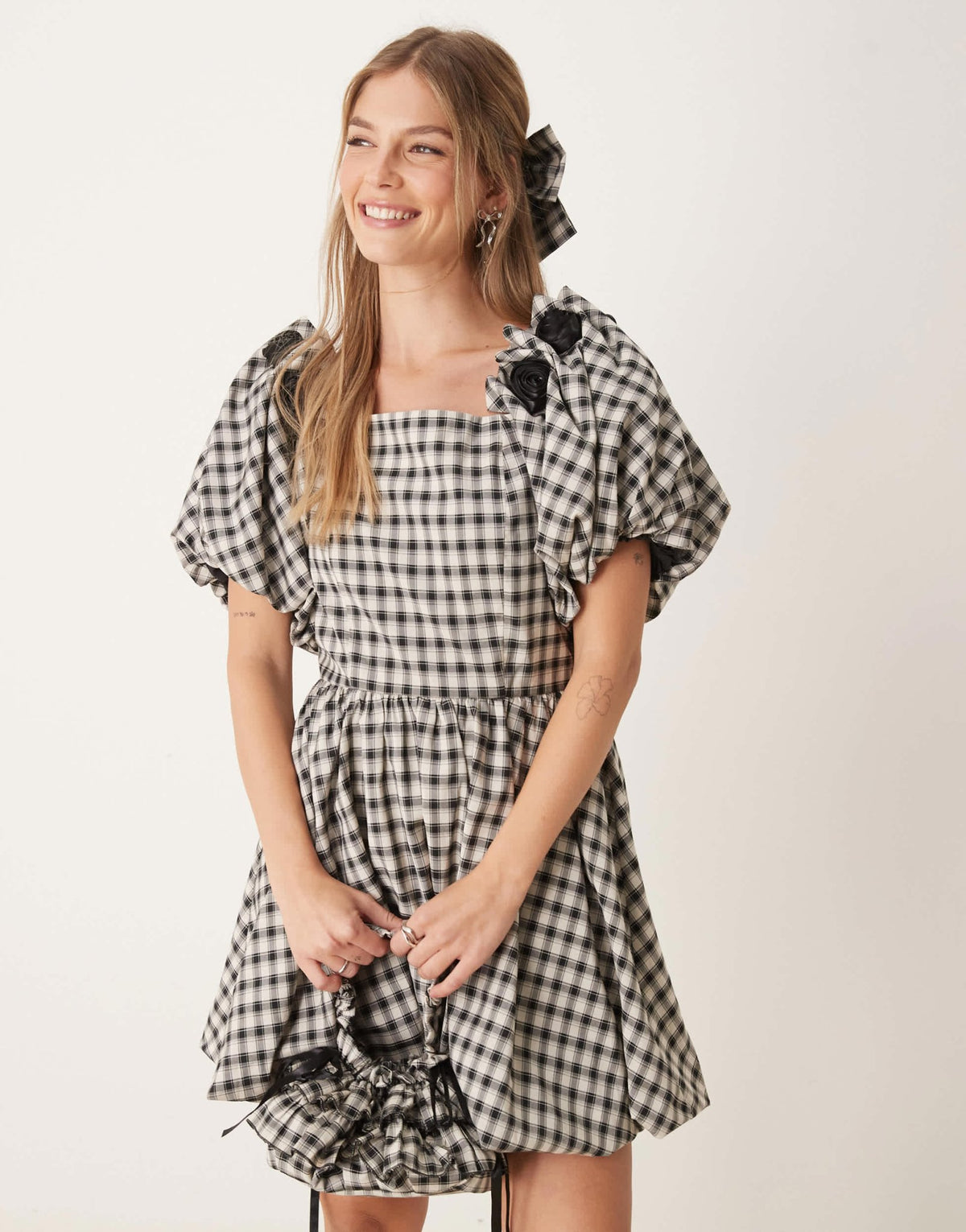 Dream Sister Jane check print mini dress co - ord in black and white - ASOS Sample Sale