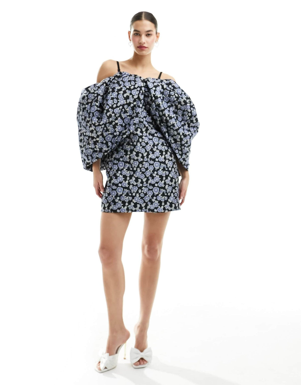 Dream Sister Jane floral multi-way puffball mini dress in pewter floral - ASOS Sample Sale