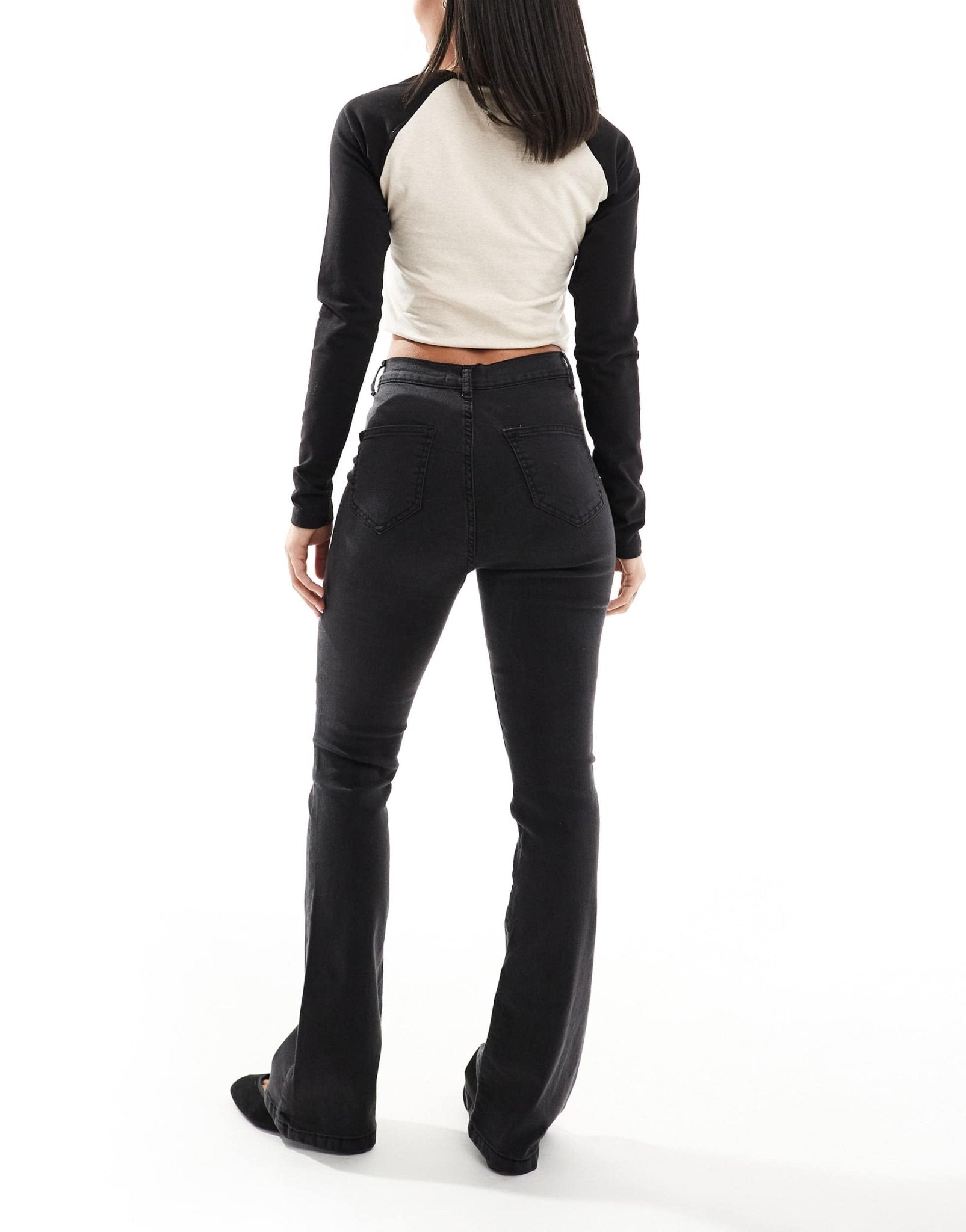 DTT Bianca high waist flared jeans in washed black - ASOS Sample Sale