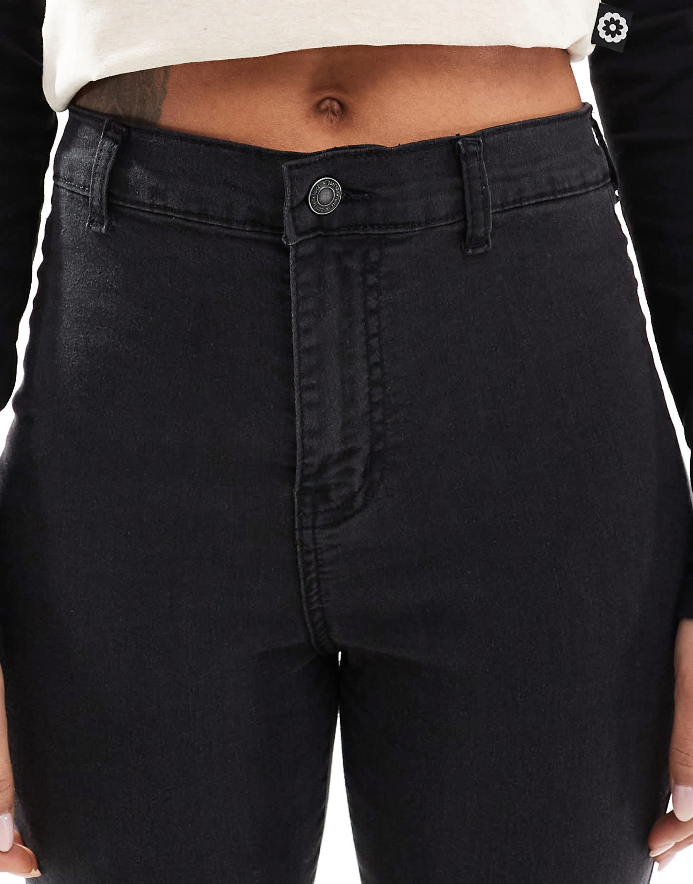 DTT Bianca high waist flared jeans in washed black - ASOS Sample Sale