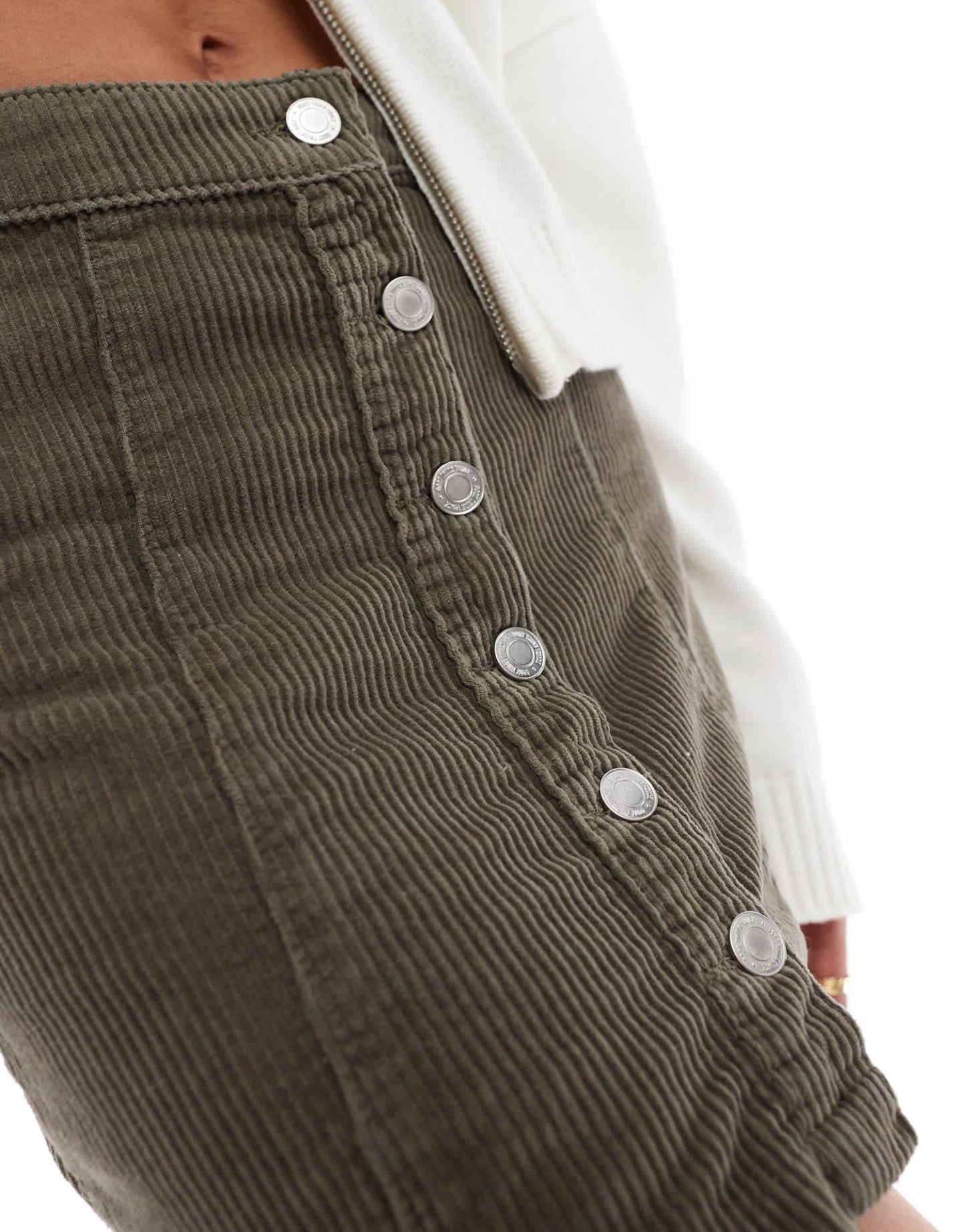 DTT cord button front mini skirt in khaki - ASOS Sample Sale