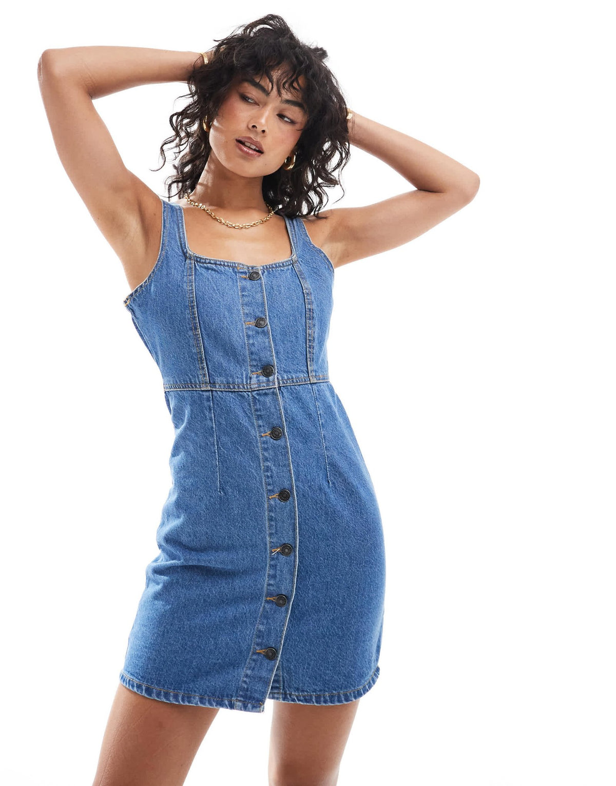 DTT denim button front mini dress in blue - ASOS Sample Sale