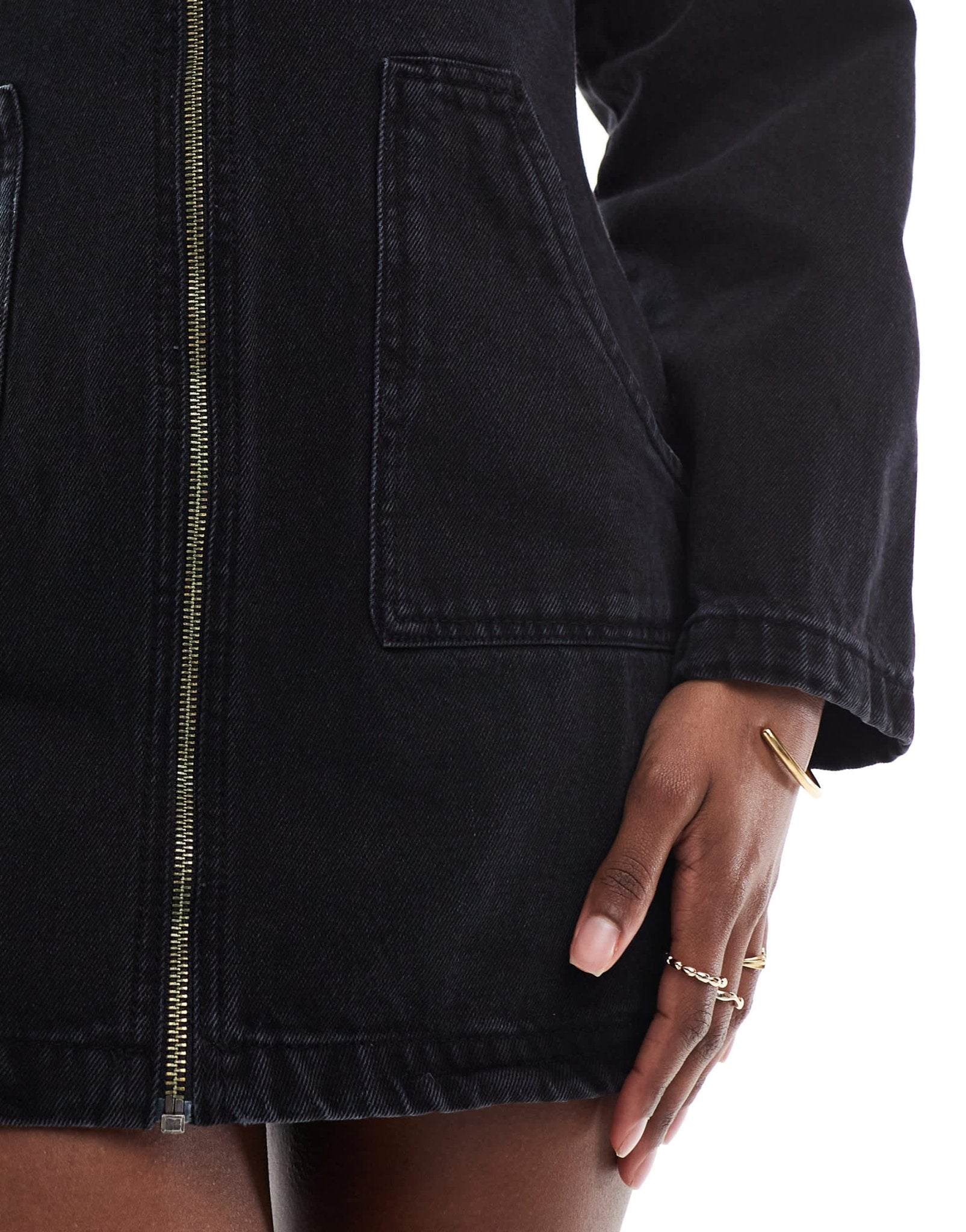 DTT full zip denim dress in washed black - ASOS Sample Sale