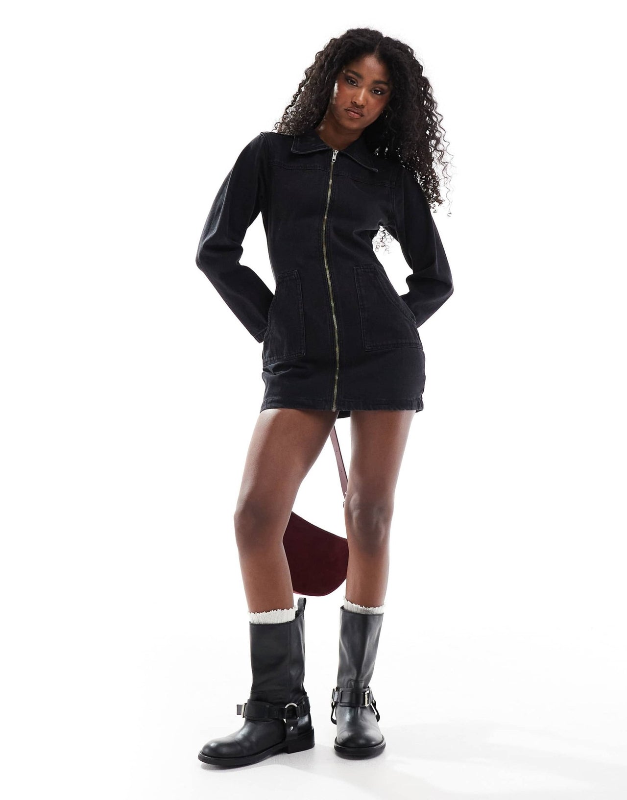 DTT full zip denim dress in washed black - ASOS Sample Sale