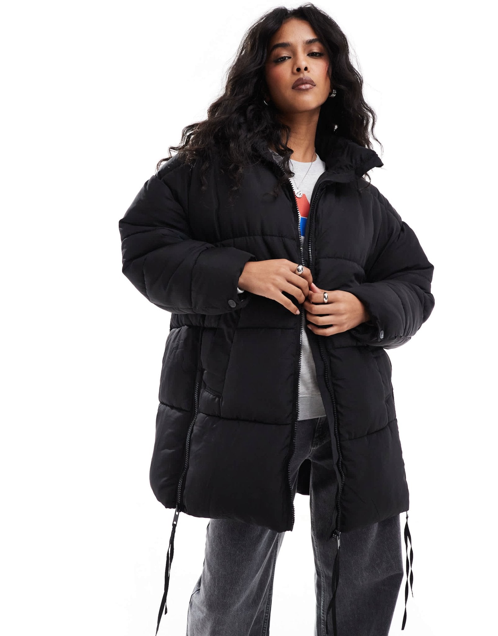 DTT longline puffer jacket in black - ASOS Sample Sale